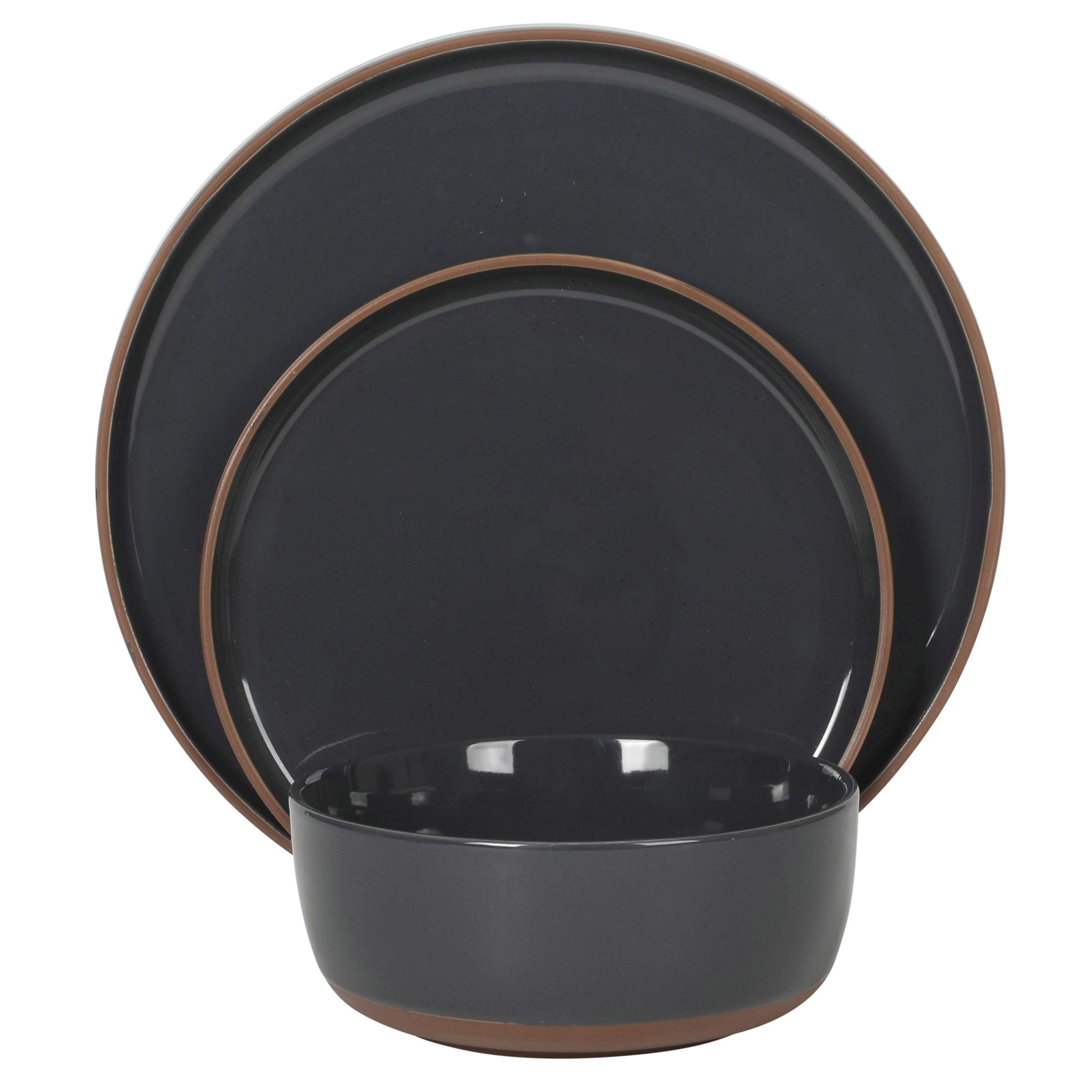 Gibson Elite Northrock 12 Piece Round Stoneware Dinnerware Set Gray