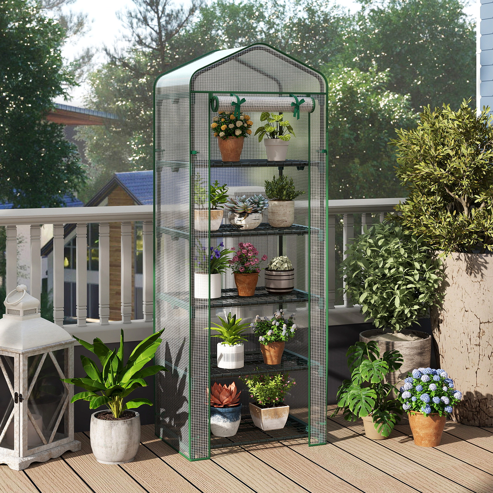 SUGIFT White 5 Tier Portable Mini Greenhouse with PE Cover and Roll-Up Door 27-in W 19-in D 75-in H