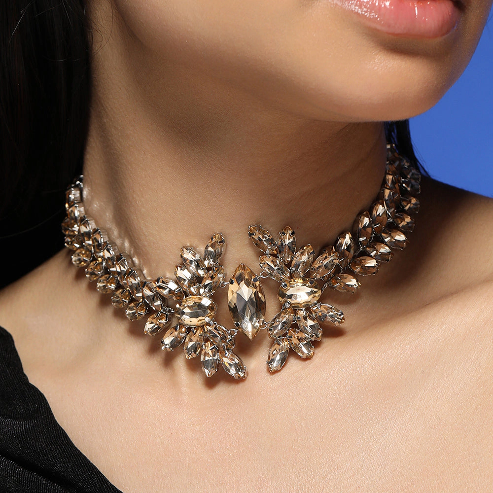 SOHI Women's The Marquise-Bloom Collar Necklace - Citrine Brown