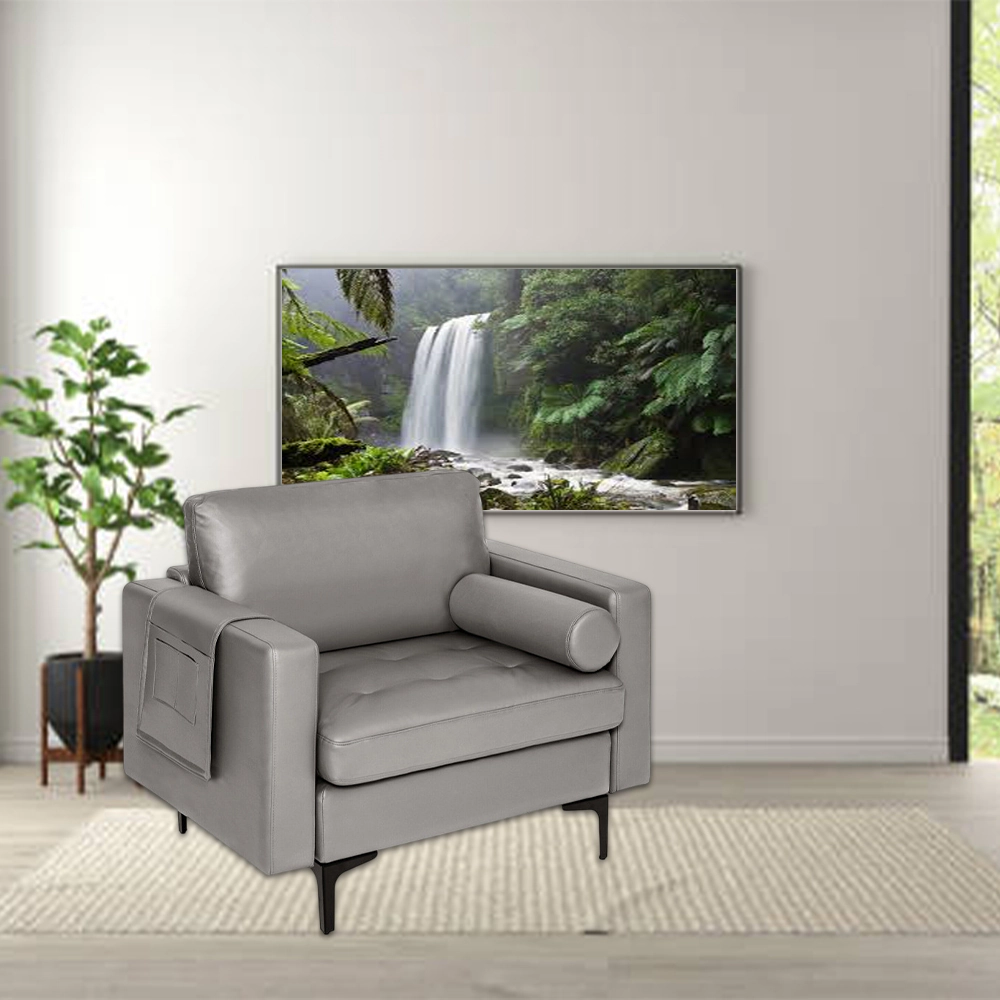 Hivvago Stylish Accent Armchair with Bolster Pillow and Integrated Side Pocket Storage