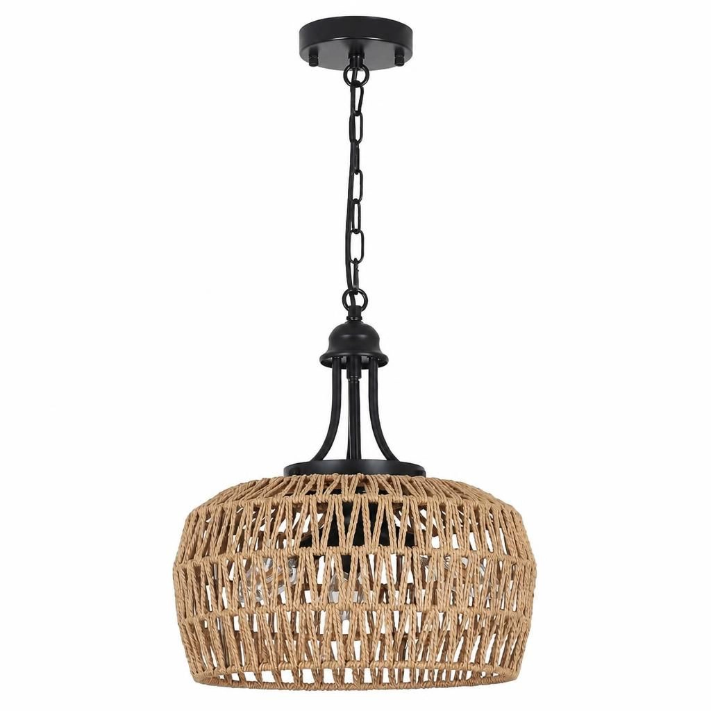 ELEMENT ACE Natural Rattan Metal Flush Mount Ceiling Light