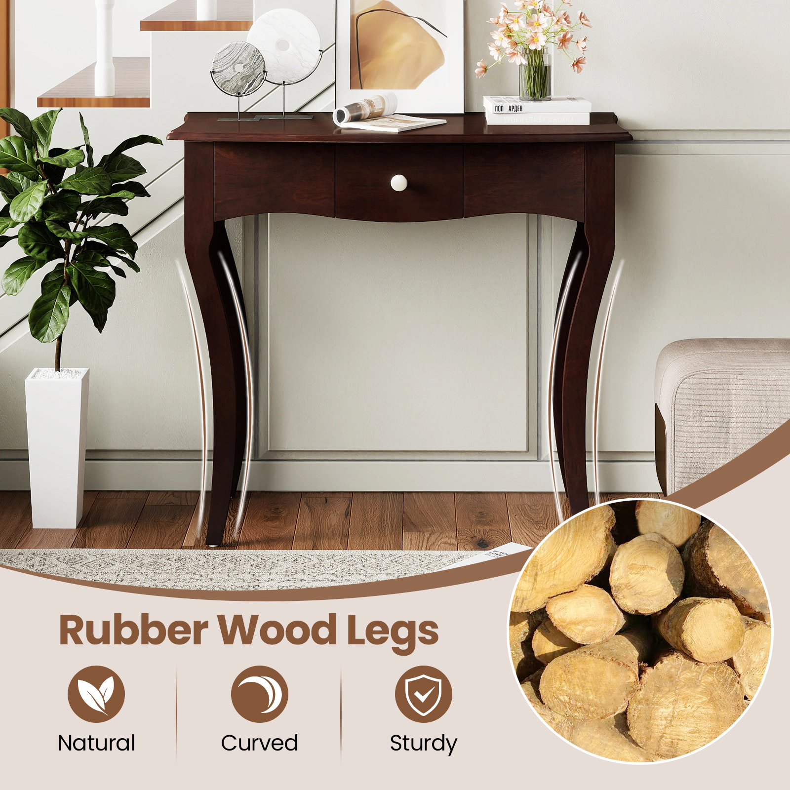 SUGIFT 34-in Console Table with Drawer and Solid Wood Frame 180-lb Tabletop Capacity Overall 220-lb Capacity Espresso