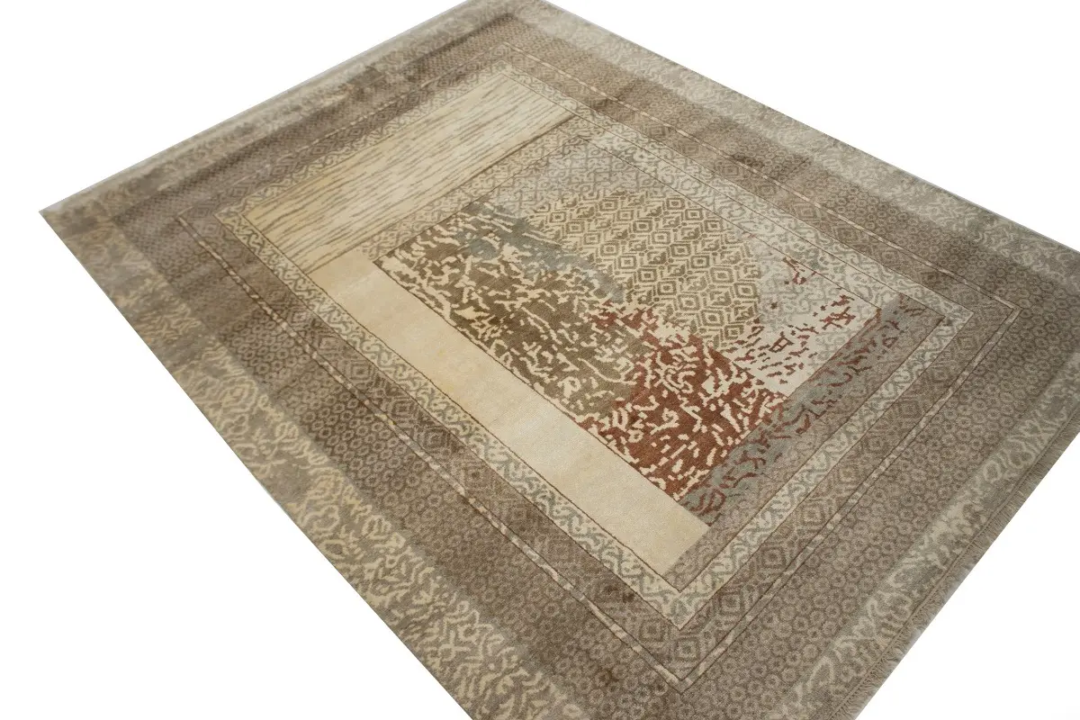 Magic Rugs 8'0 X 10'0 Hand Knotted Tan Wool & Bamboo Modern Rug