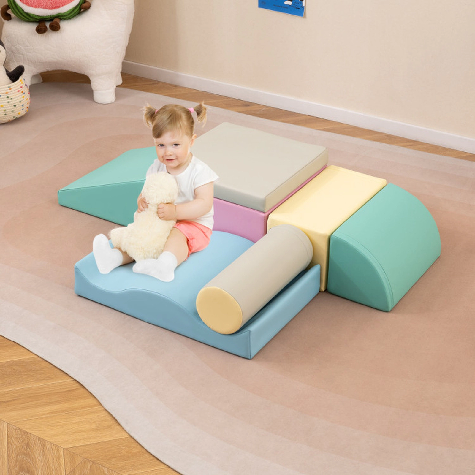 SUGIFT Multicolor Zippered PU Cover 7-Piece Toddler Soft Play Foam Climbing Blocks