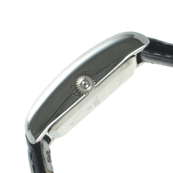 Peugeot Women's Tank Watch Roman Dial Silver Case with Black Leather Strap