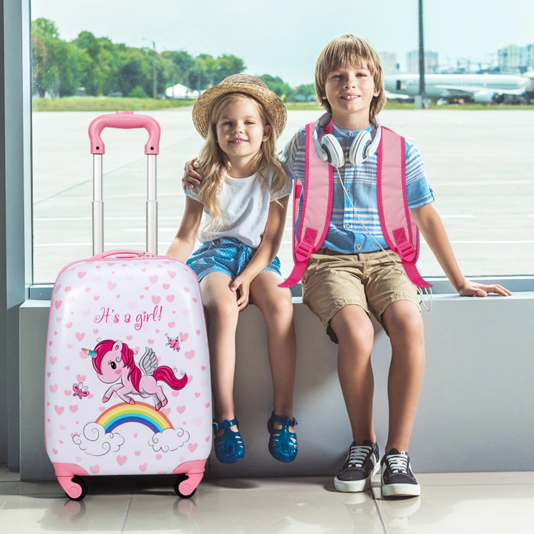 Hivvago 2 Pieces Kids Luggage Set 12 Inch Backpack and 16 Inch Kid Carry on Suitcase with Wheels