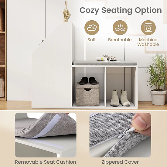 SlickBlue Entryway Bench with Shoe Storage and Side Compartments