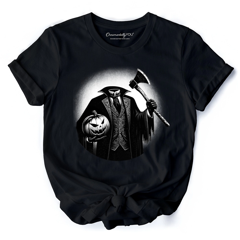 OrnamentallyYou Unisex Headless Horseman Spooky Portrait Halloween T-Shirt