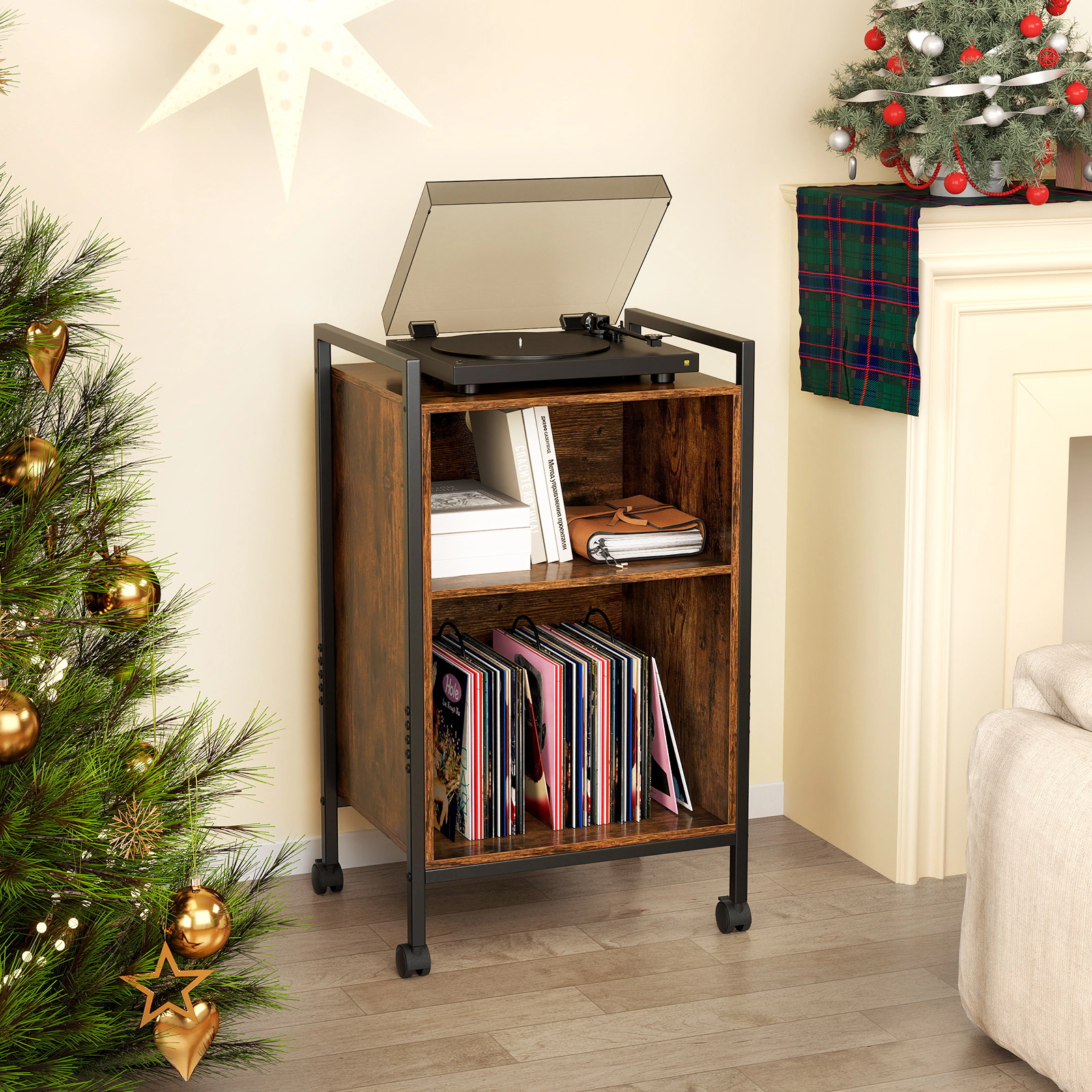 LJG Mobile Record Player Stand with Power Outlet