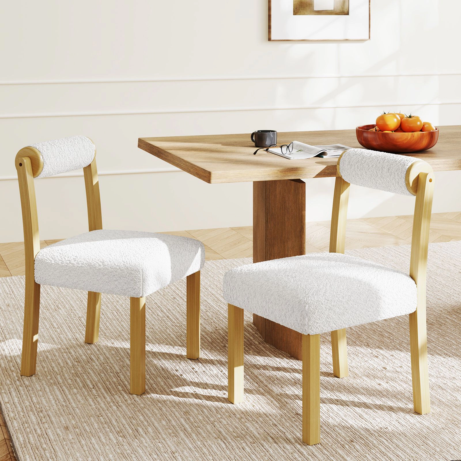 SlickBlue Modern Dining Chairs Set of 2, Faux Sherpa Cushioned Seats