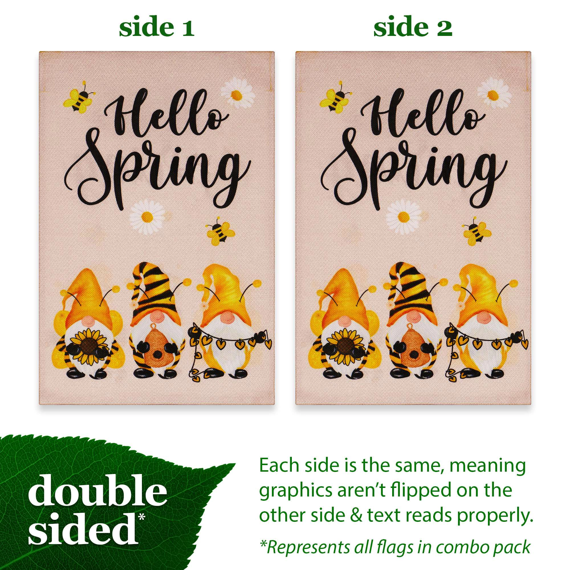 G128 Rustic Burlap Garden Flag Set 4-Pack - Double-Sided 12x18 Inch Seasonal Gnome Designs