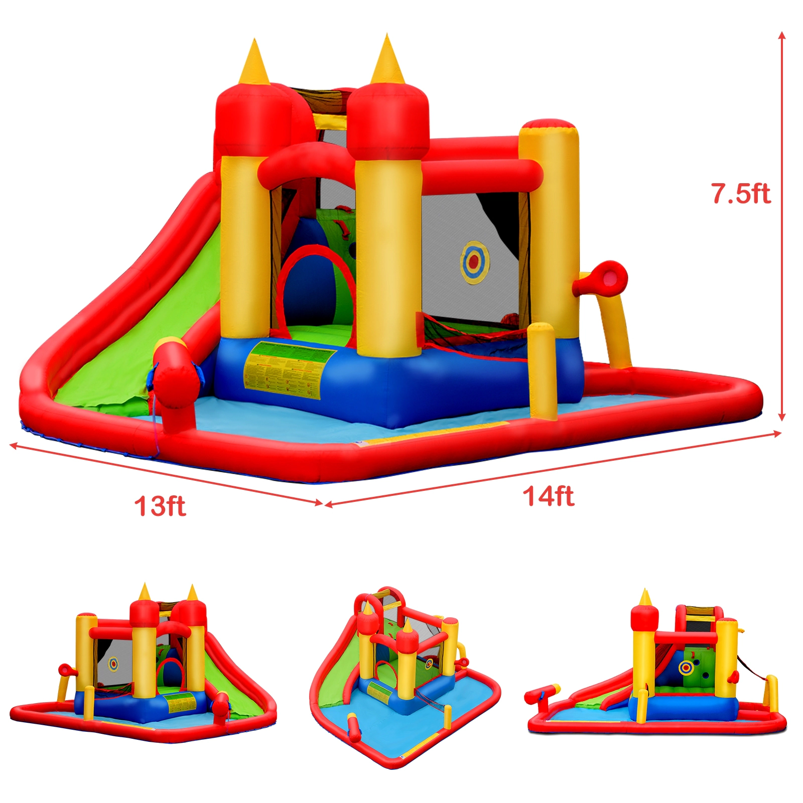 SUGIFT 300-lb Capacity Inflatable Water Slide Bounce House with Climbing Wall Splash Pool and 740W Blower
