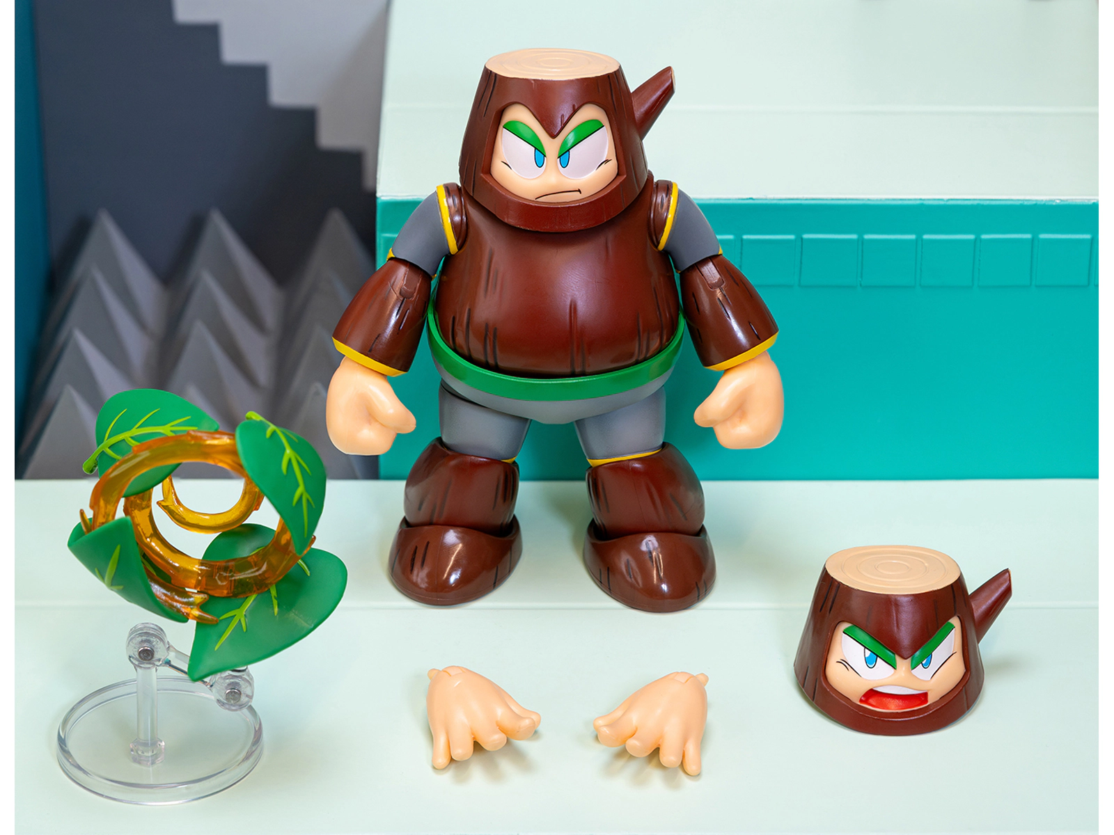 Jada Wood Man 5" Moveable Figure (Deluxe Version) with Accessories and Alternate Head and Hands "Mega Man"