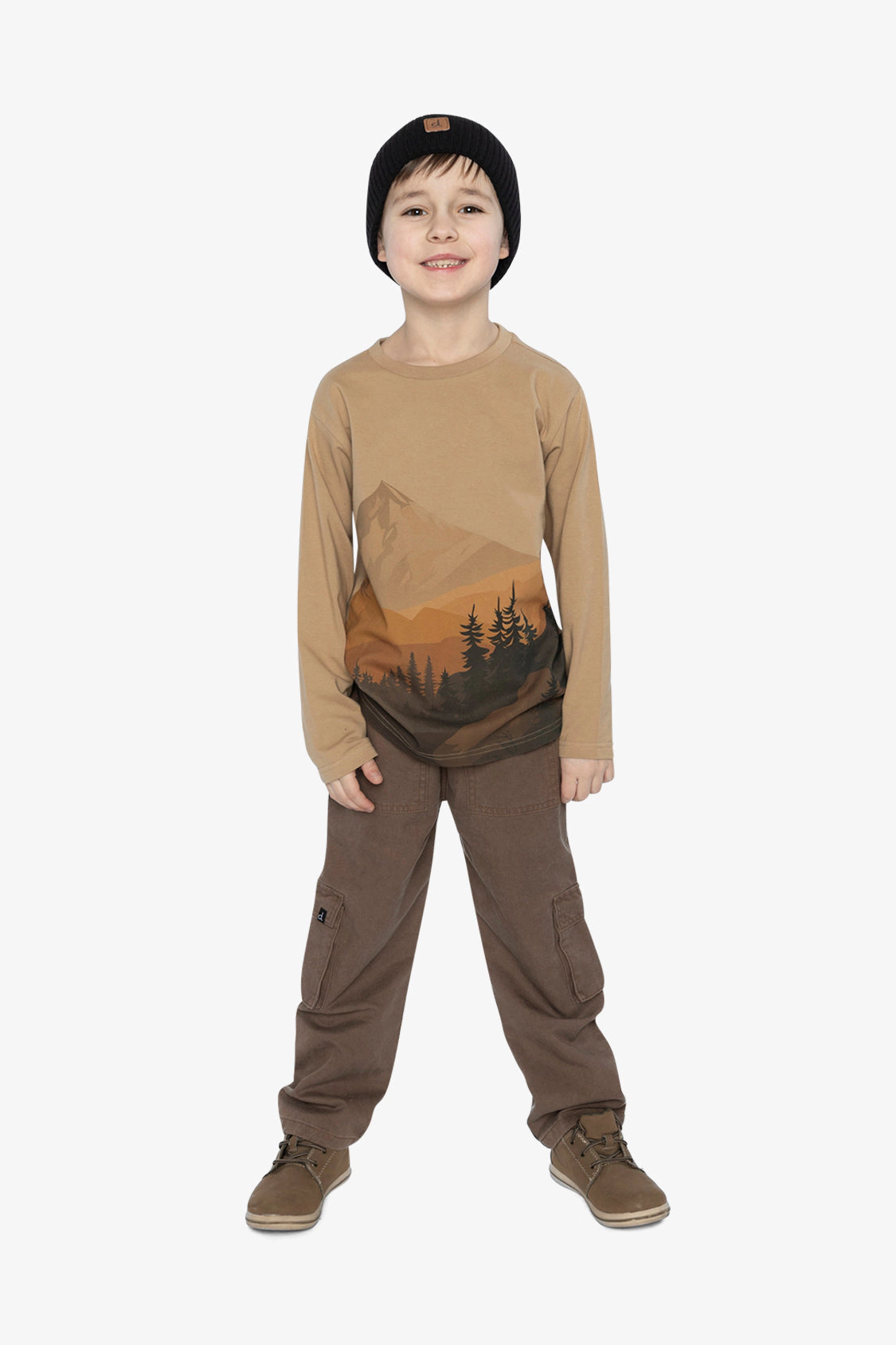Deux par Boys Long Sleeve Organic Cotton T-Shirt with Mountain Graphic