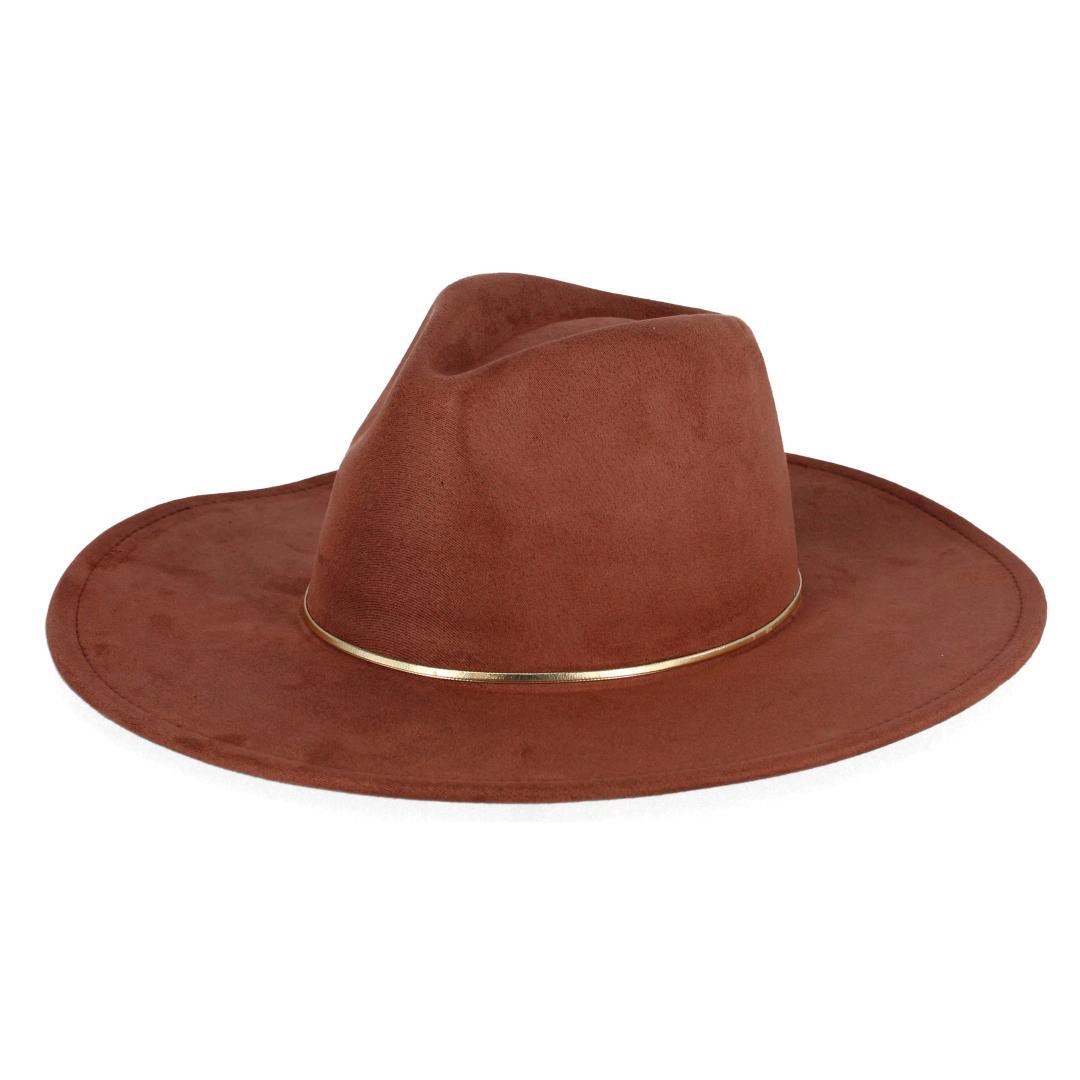 David & Young Women's Faux Suede Fedora Hat with Gold Hatband