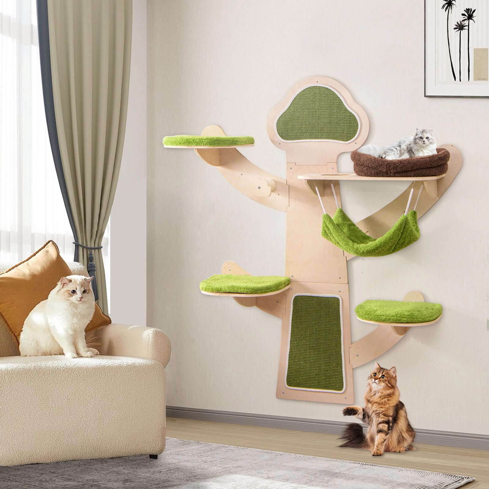 SlickBlue 71 Inch Wall Mounted Cat Shelves with Cushions & Sisal