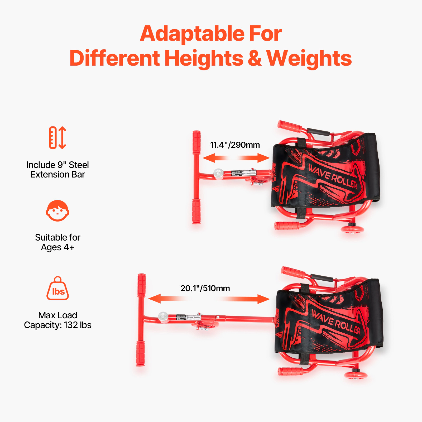 HONGGE Ride on Scooter Load Capacity of 132 lbs Swing Side-to-Side for Amazing Ride Powered by Zig-Zag Motion Ride on