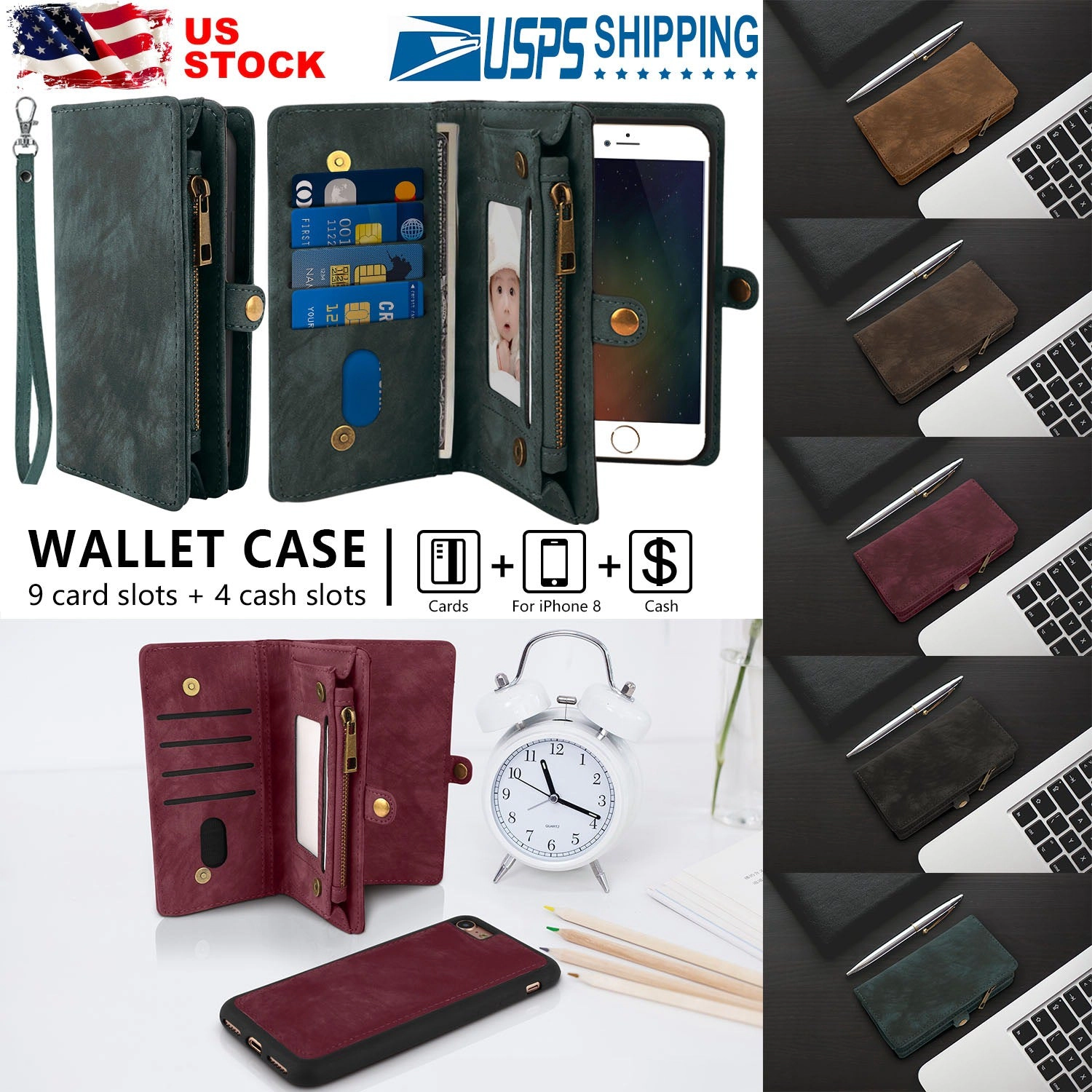 GBruno 2-in-1 Leather Phone Wallet Case For IPhone 8