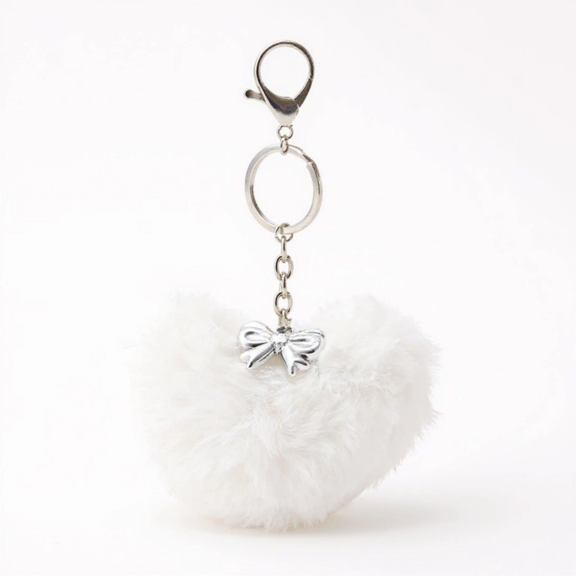 Alilang Women's Plush Heart Keychain with Metal Clip and Bow Charm for Bags Backpacks Purses
