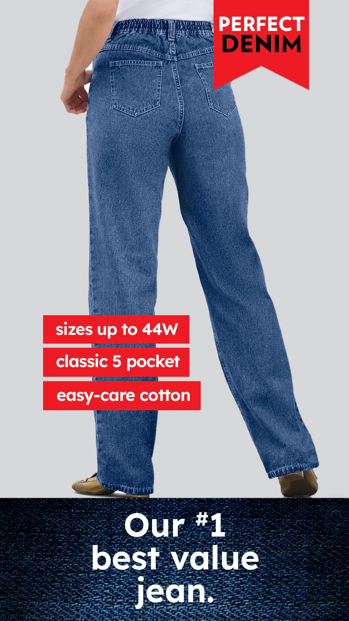 Woman Within Plus Perfect Back-Elastic Gap-Free Straight-Leg Cotton Jeans