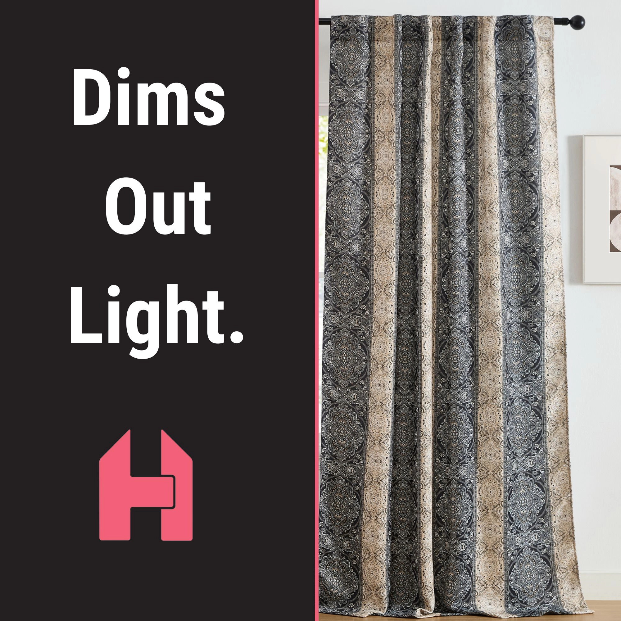 HLC.ME William Boho Damask Striped Back Tab Rod Pocket Curtains - Light Blocking Darkening Window Panels, Set of 2