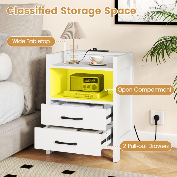 Hivvago 23.5 Inches Nightstand With Charging Station And Open Storage Shelf