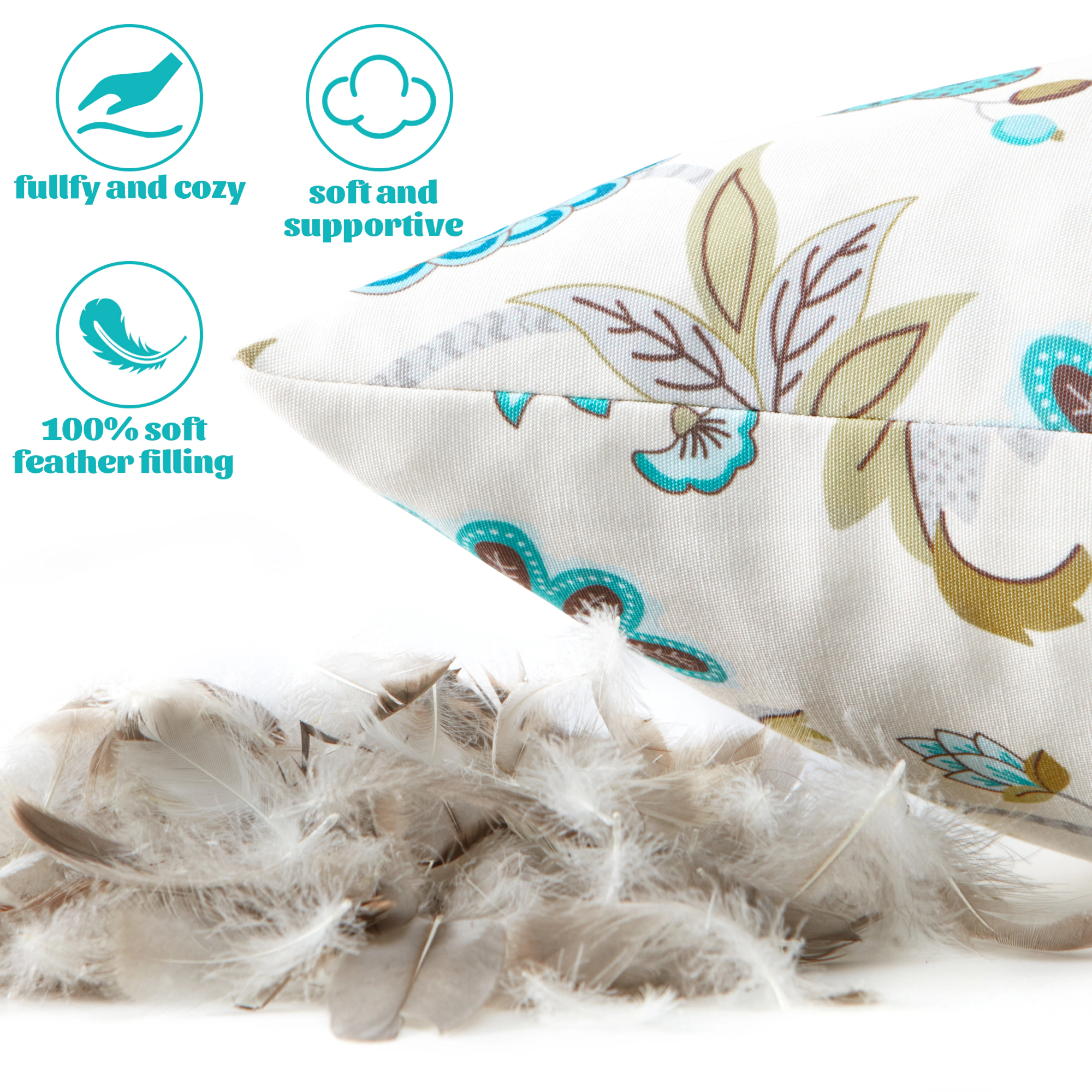 Unikome 2 Pack Patio Outdoor/Indoor Waterproof Down Feather Pillow Insert, Decorative Throw Inserts