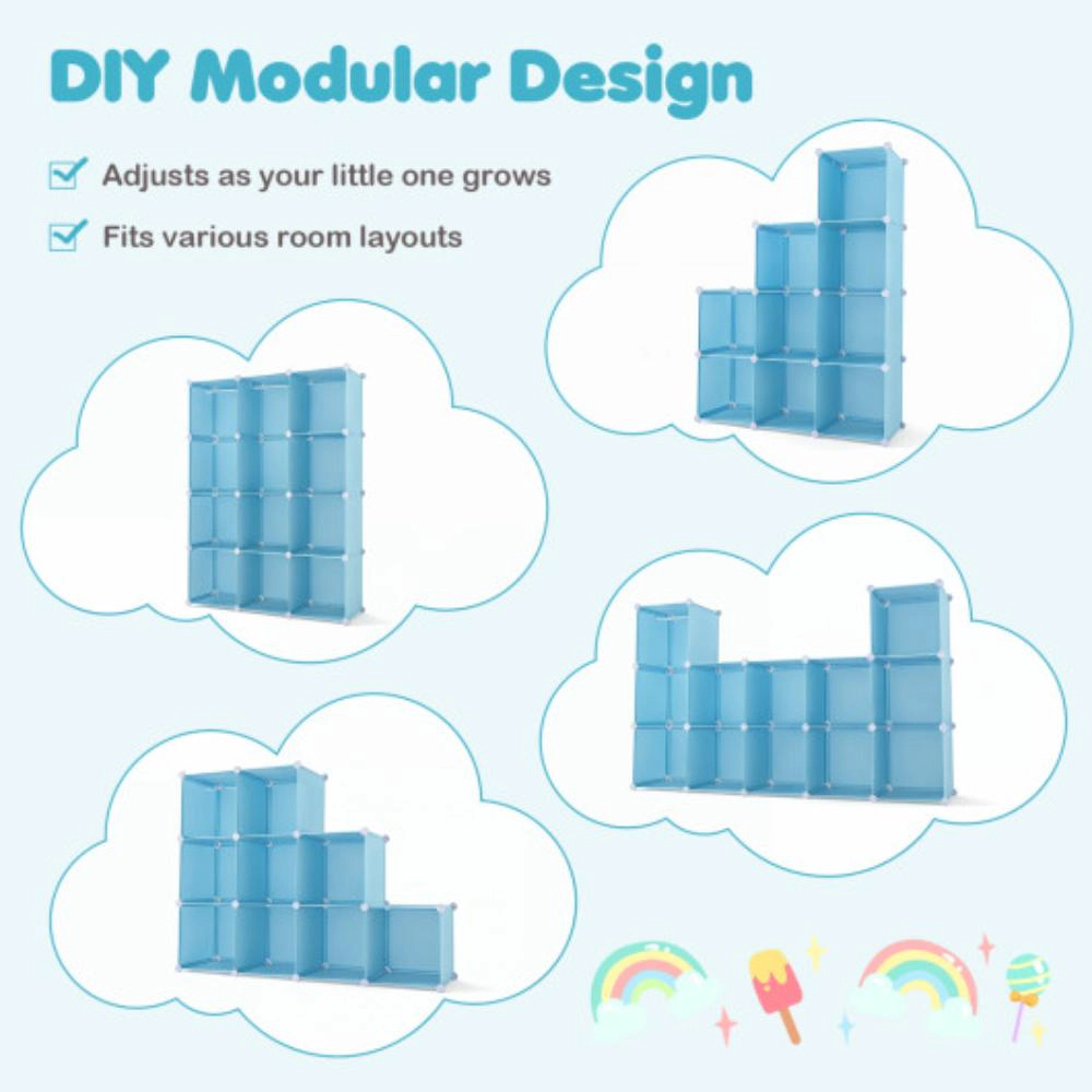 Hivvago Modular Baby Wardrobe with 10 Cubes & Hanging Rod and Shelves Stackable