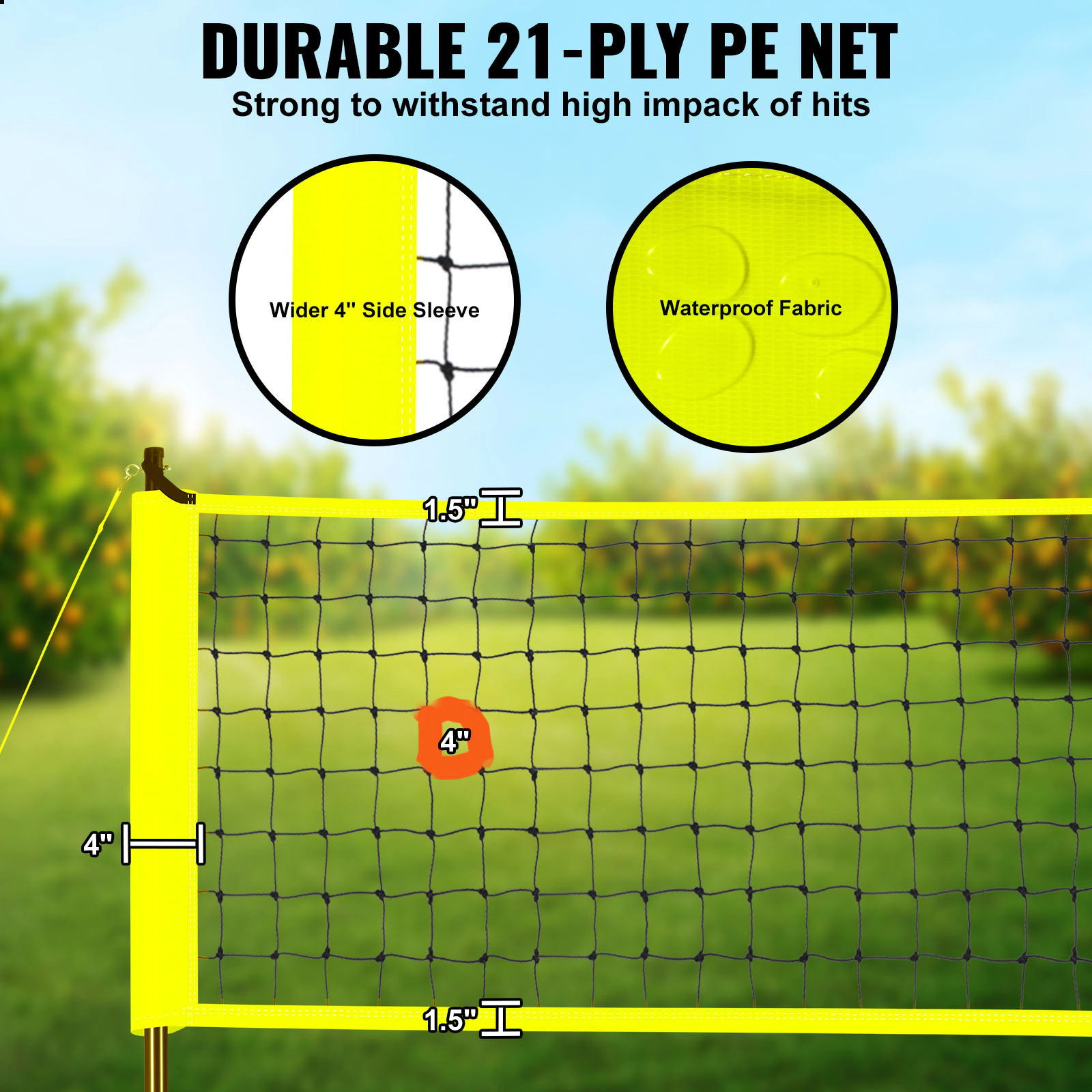 HONGGE Portable Outdoor Volleyball Net Set, Adjustable 7.4-8 ft Official Height, Steel Poles, Ball, Pump & Bag