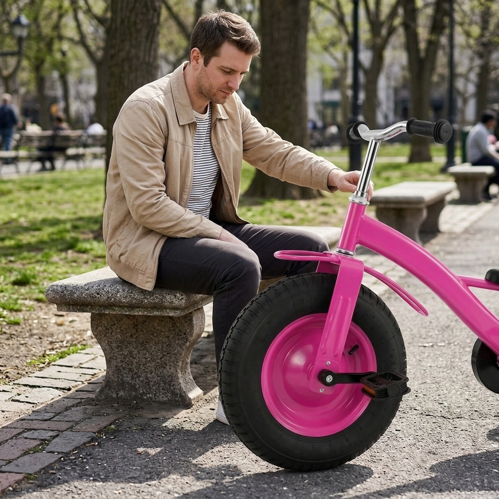 Kids Tricycle 18-in Storage Basket PU Leather Padded Saddle Adjustable 17-in to 21-in Seat Ages 3+ Pink