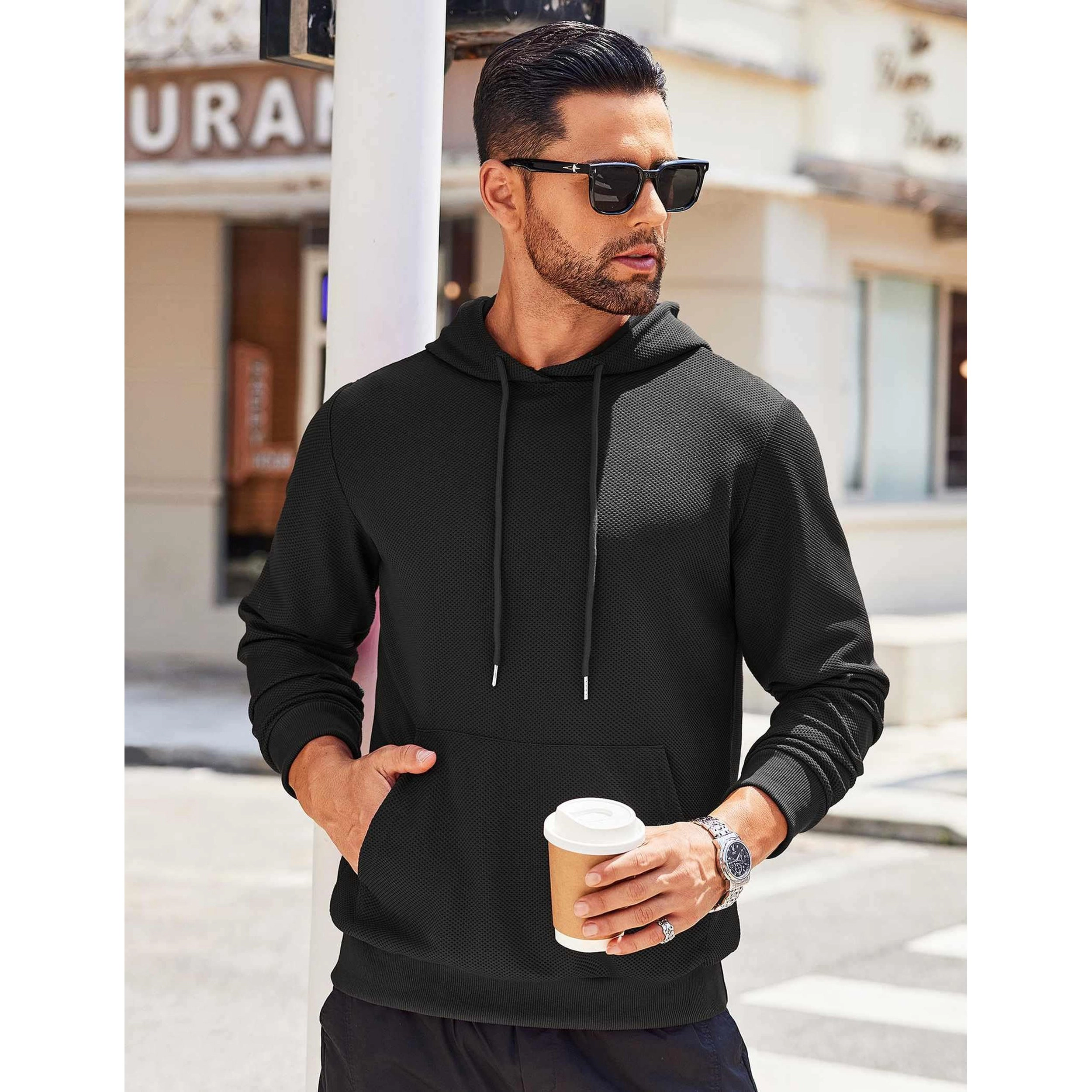 COOFANDY Men's Regular Fit Textured Pullover Hoodie
