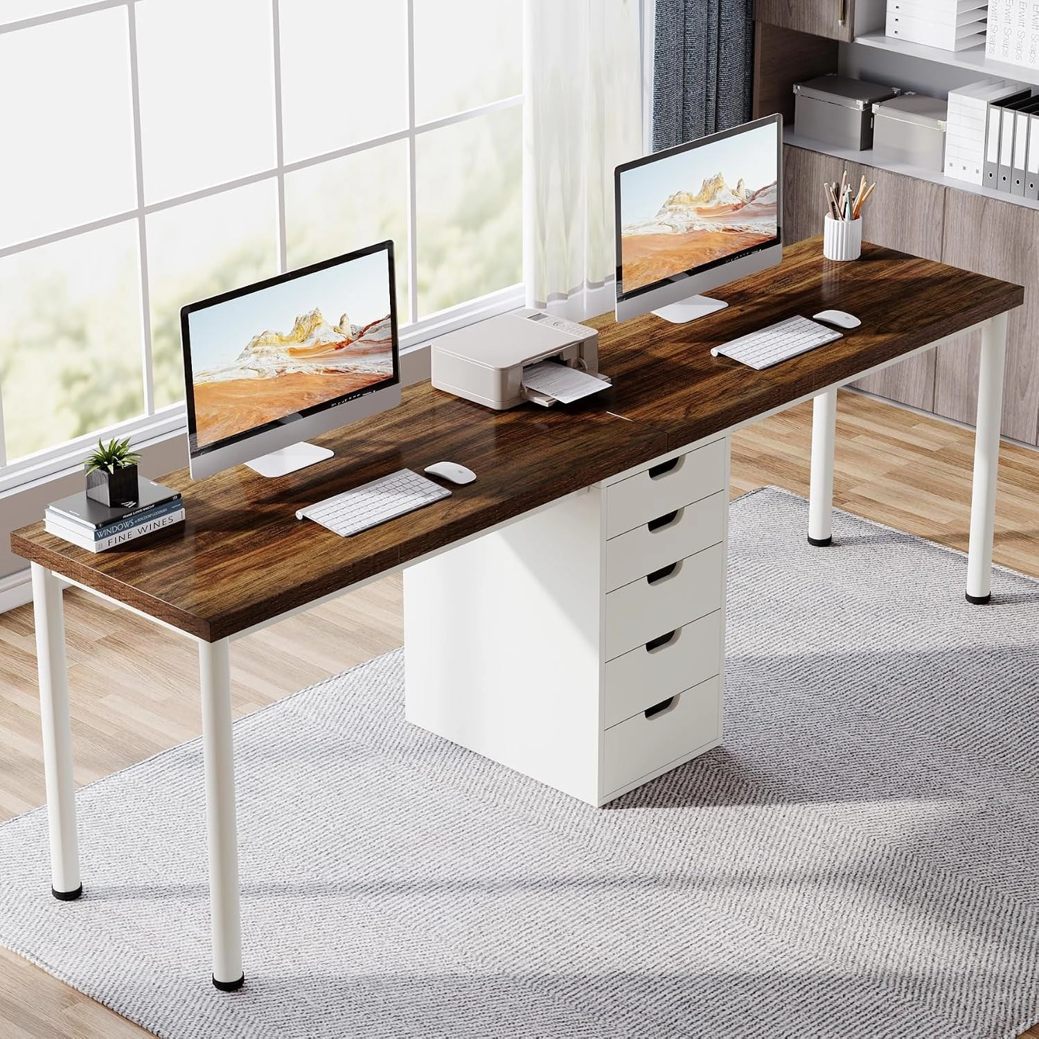 Tribesigns Farmhouse Wood Desk with Drawers