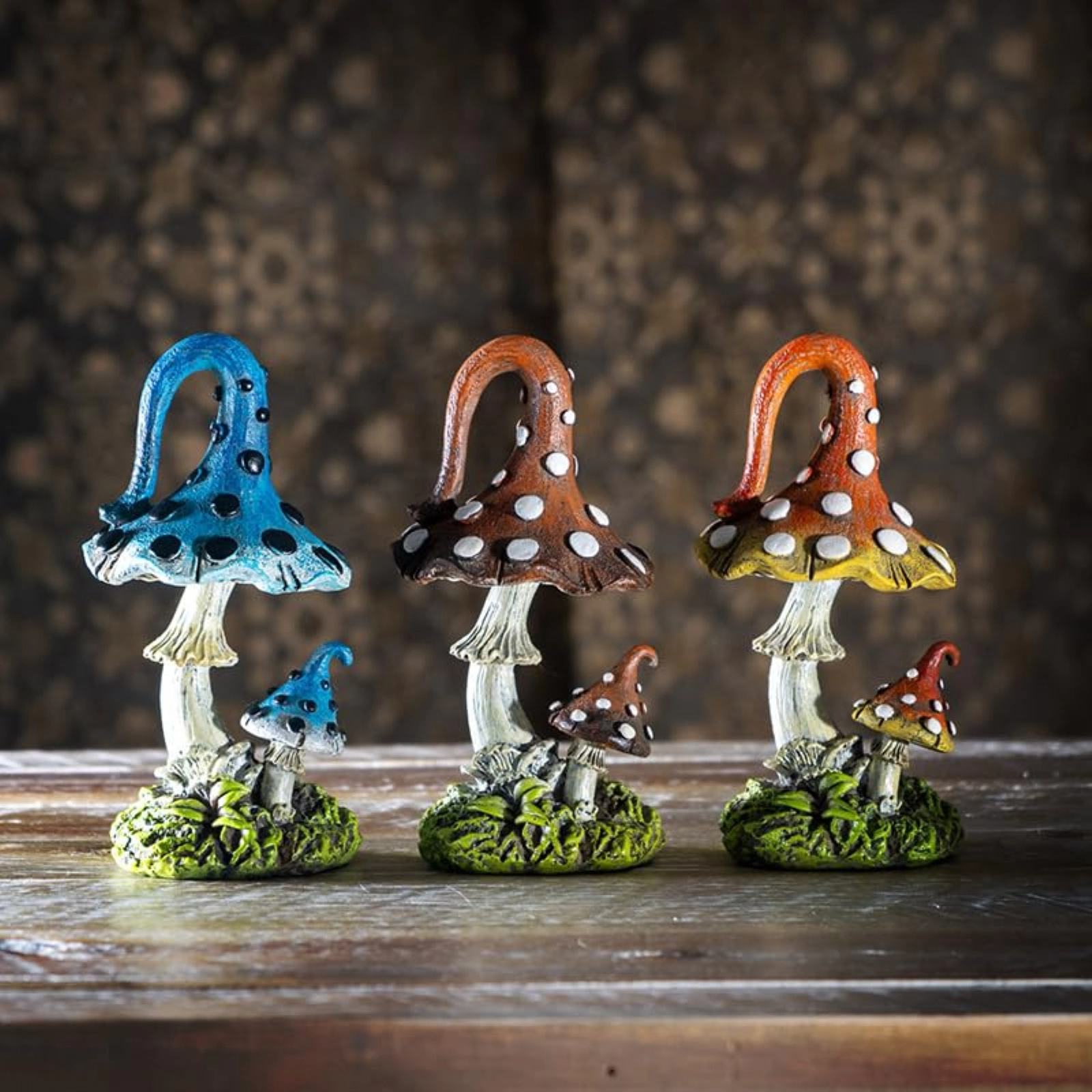 Pacific Giftware Colorful Magic Mushroom Set of 3 Tabletop Figurines 5 inch