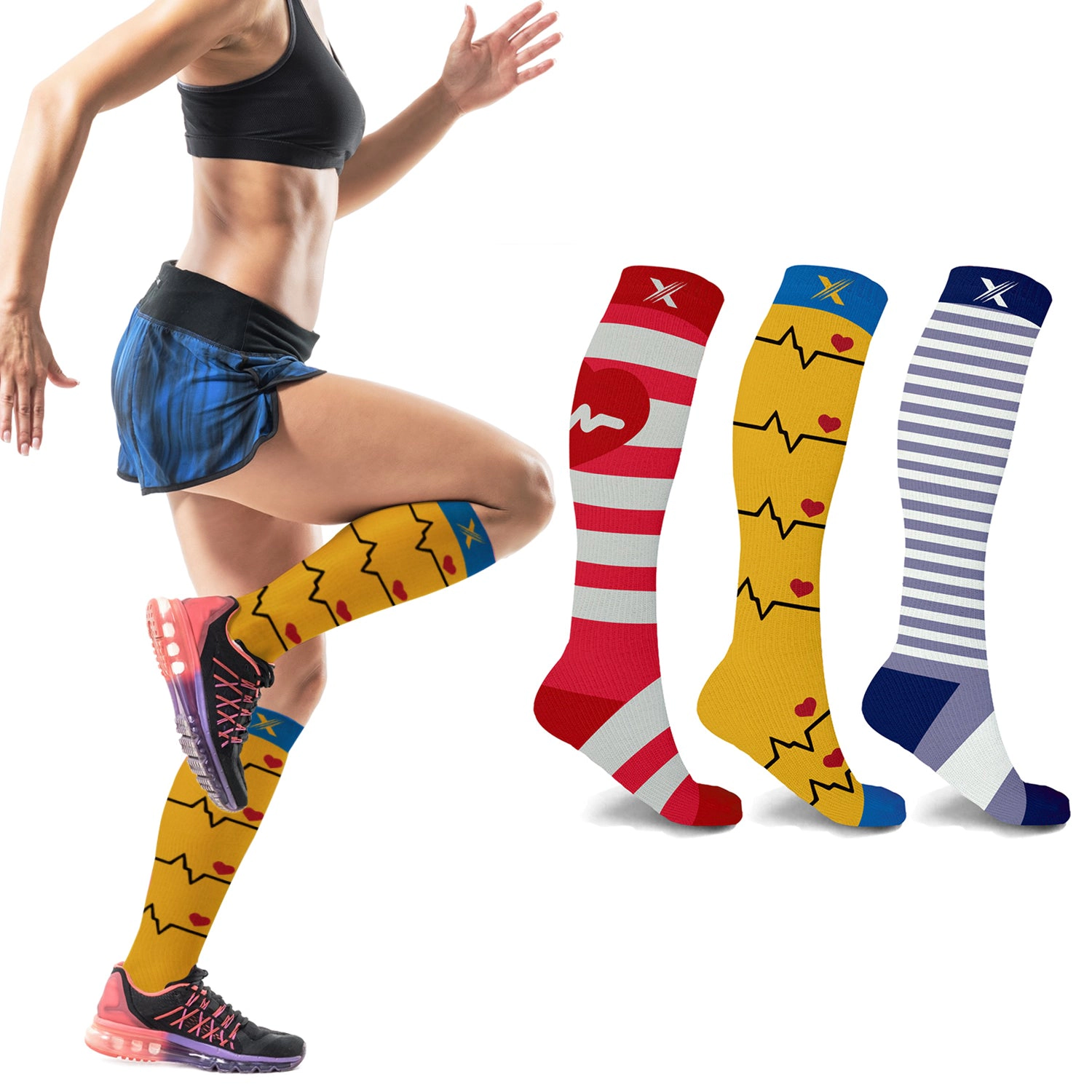 Extreme Fit Compression Socks - Knee High For Running, Athletics, Travel 3 Pair