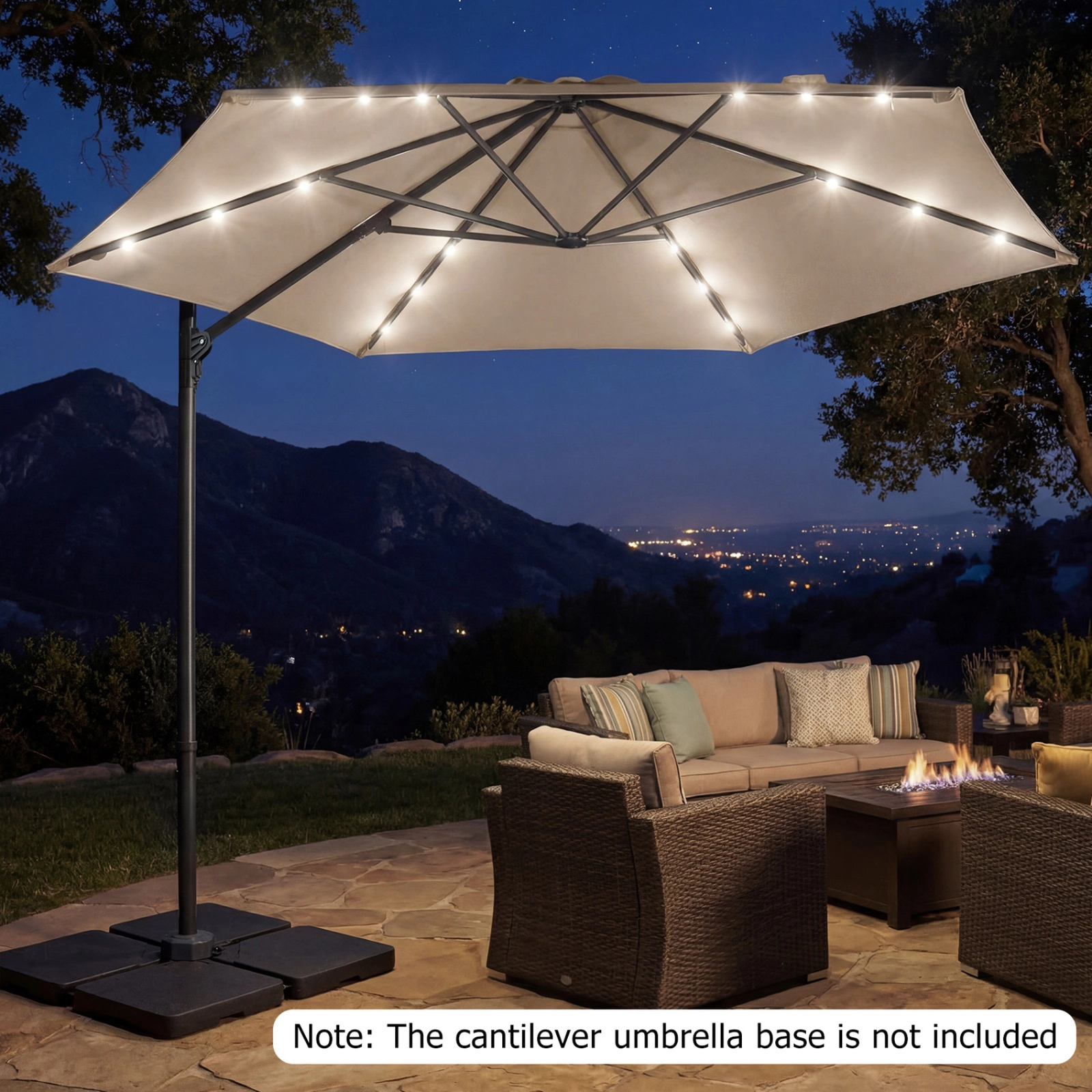 SUGIFT 10-ft 360° Swivel Cantilever Patio Umbrella with Solar LED Lights and Manual Lift Beige