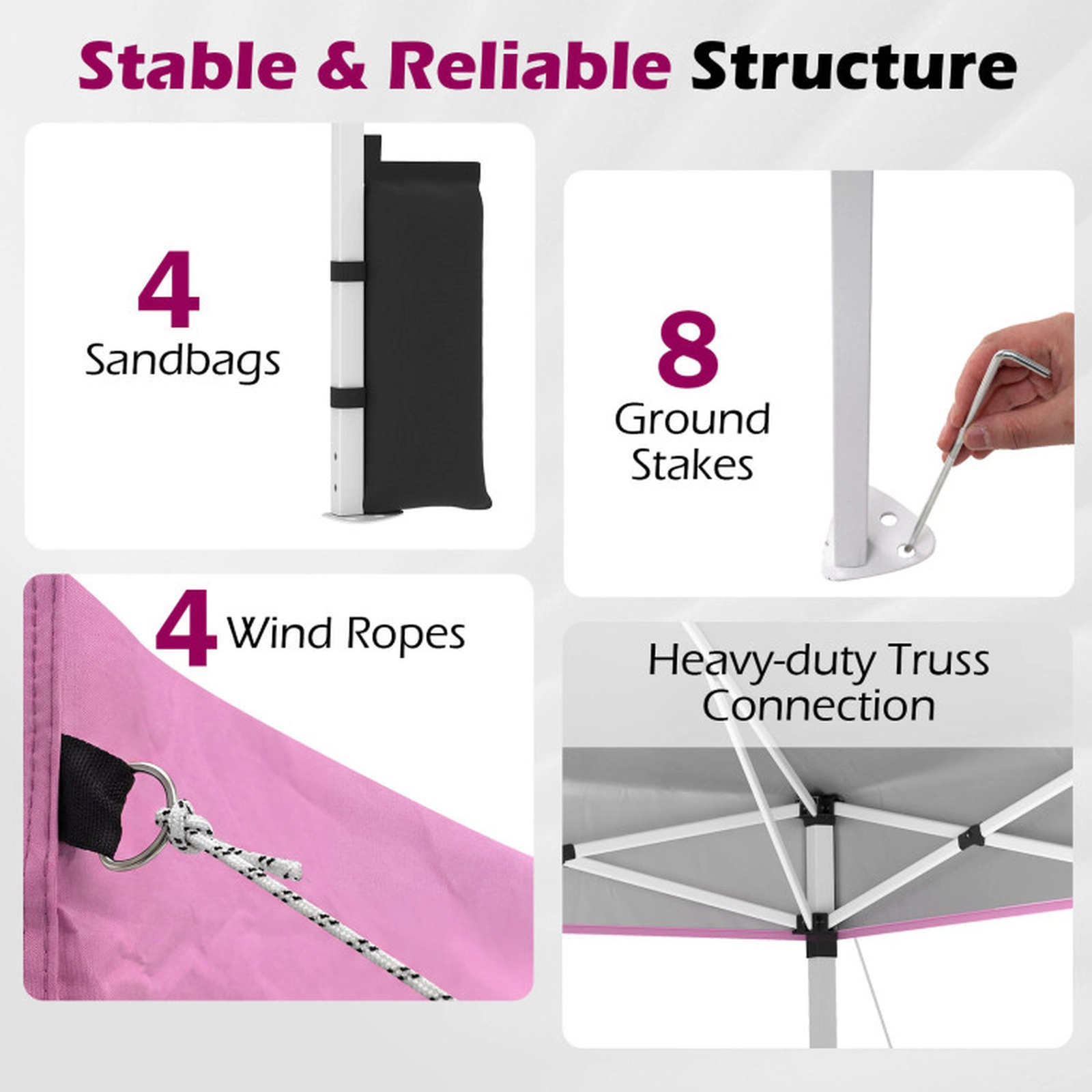 SUGIFT One-Hand Center Lock Pop Up Canopy Tent 10 x 10ft 3-Height Adjustable Pink