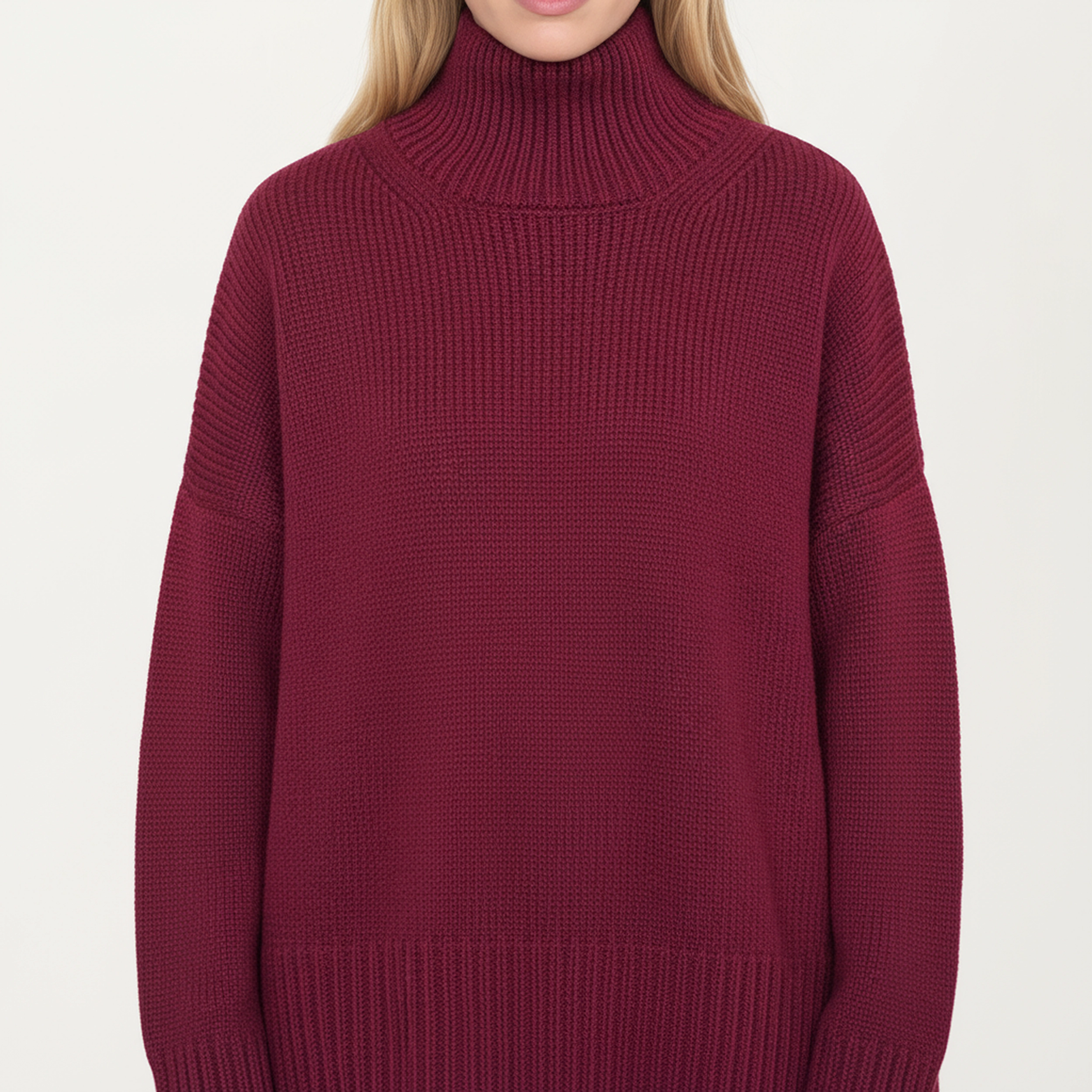 Anna-Kaci Women's Oversized Turtleneck Ribbed Hem Long Sleeve Knit Sweater