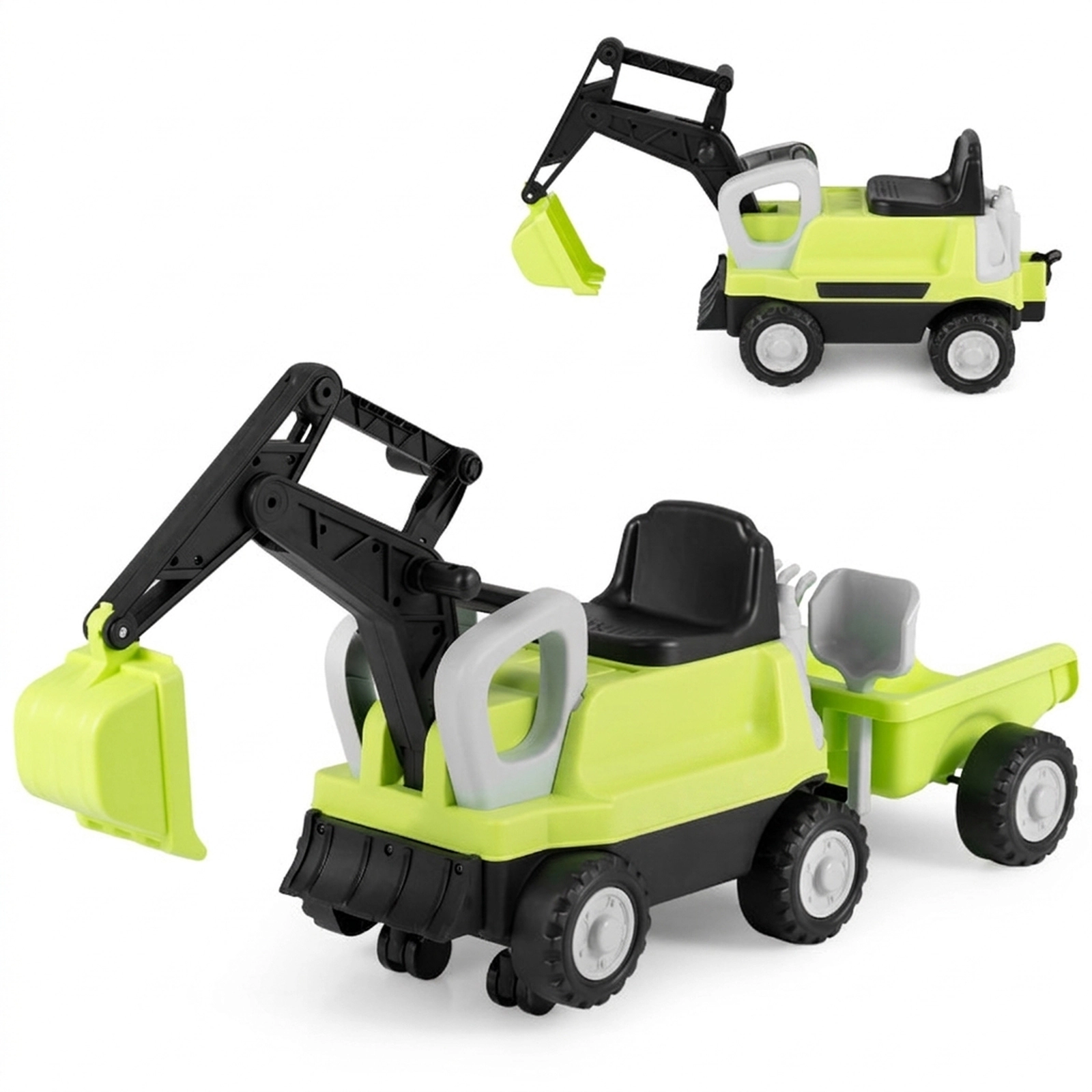 SUGIFT 2-in-1 Kids Ride-On Tractor with Digging Arm and Detachable Trailer 55-lb Capacity Ages 3+ Green/Yellow