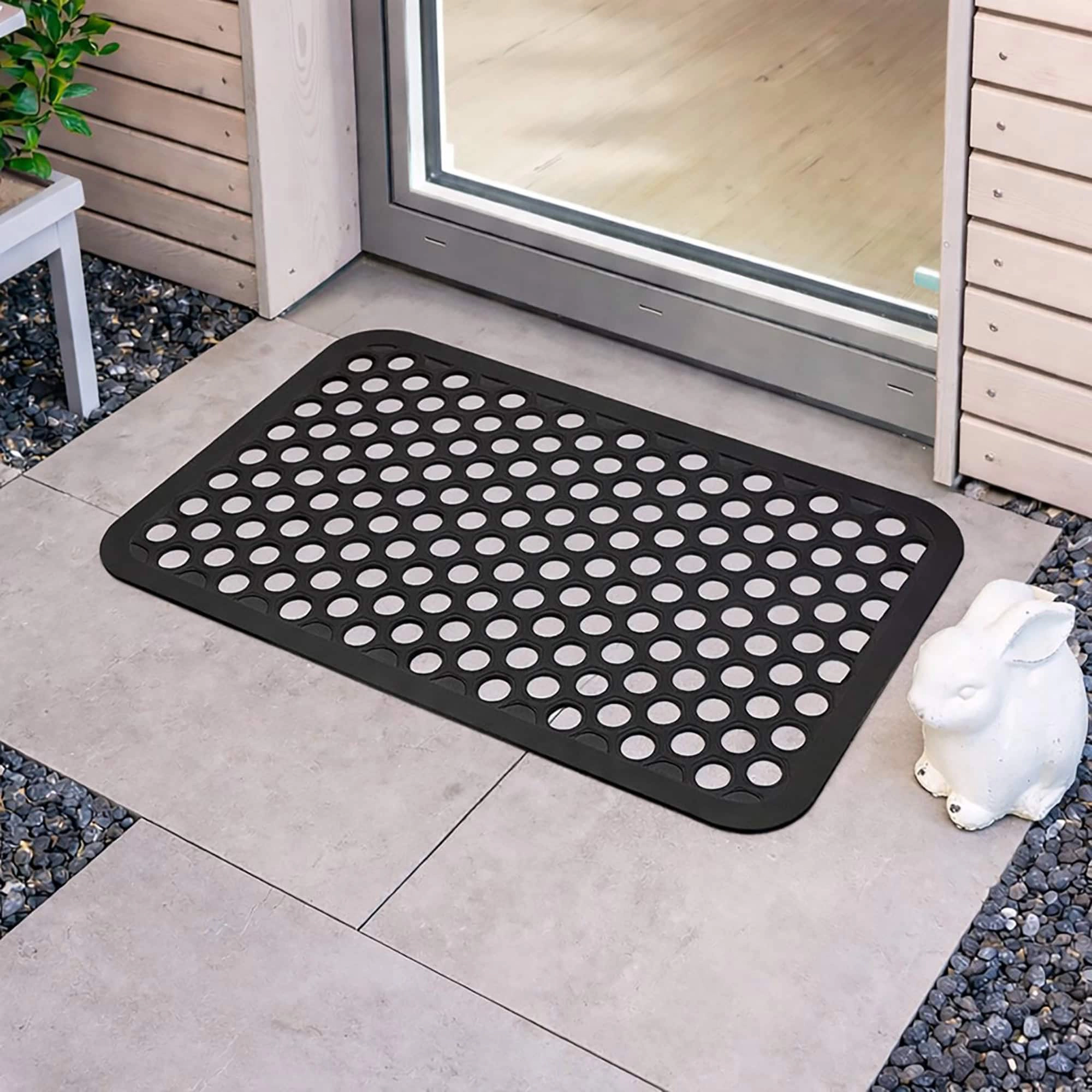 Evideco French Home Goods Black Harold Railing Rubber Doormat 24 x 16 Inches