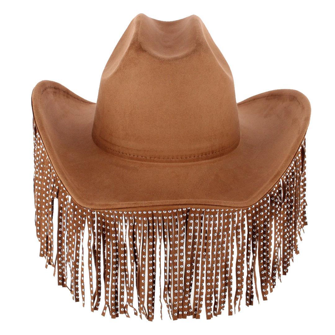 CTM Women's Studded Fringe Western Cowboy Hat