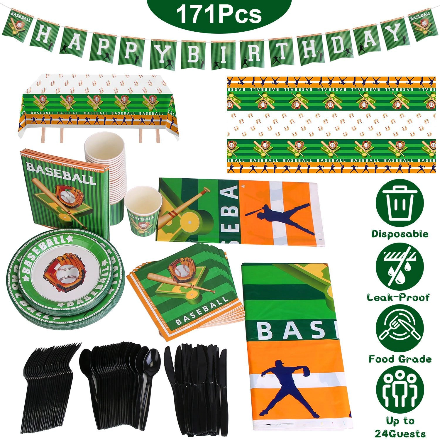 GBruno 171-Piece Baseball Party Supplies Kit