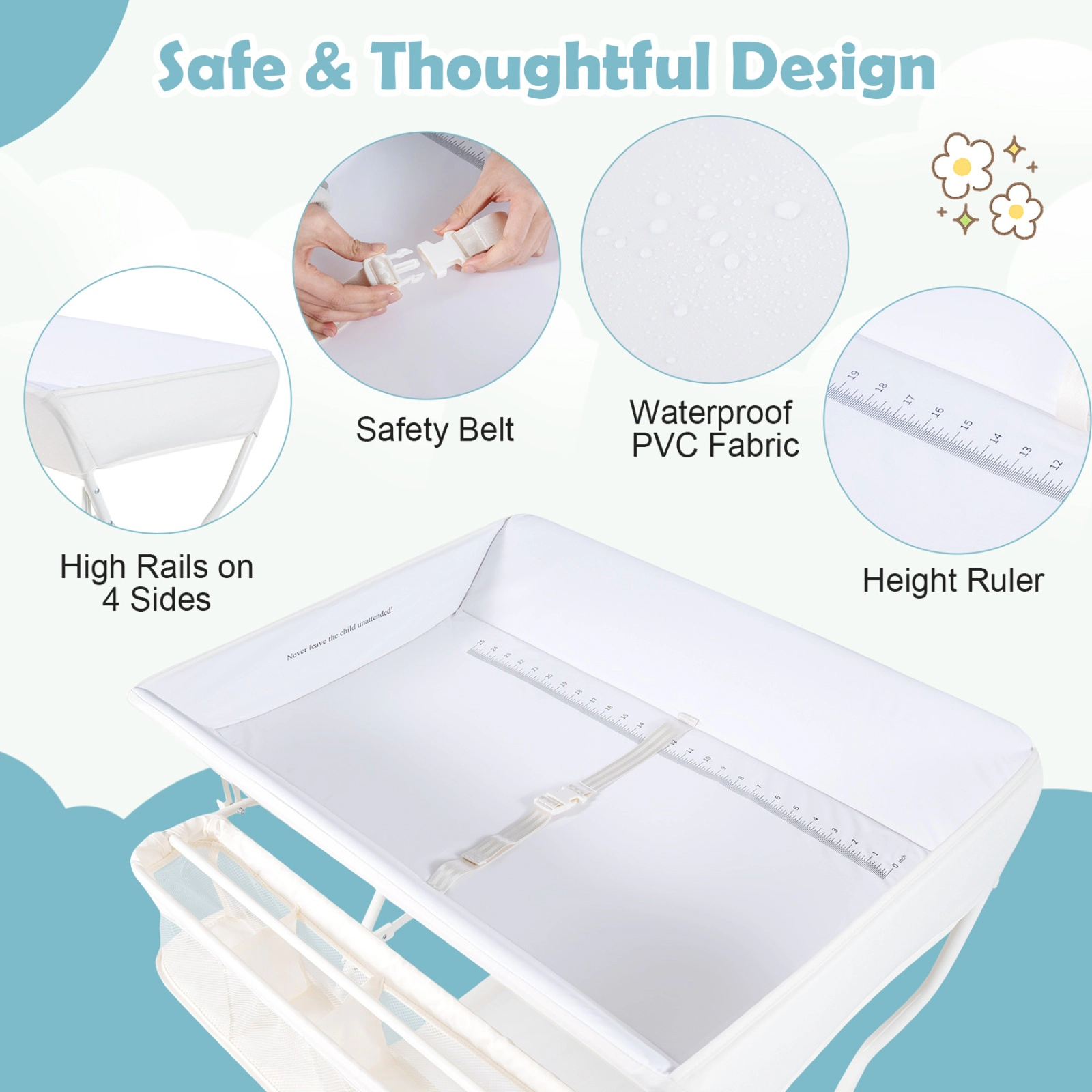 SUGIFT Foldable Steel Diaper Changing Table with Storage 24-lb Capacity Ages 0-12 Months Black/Gray Beige