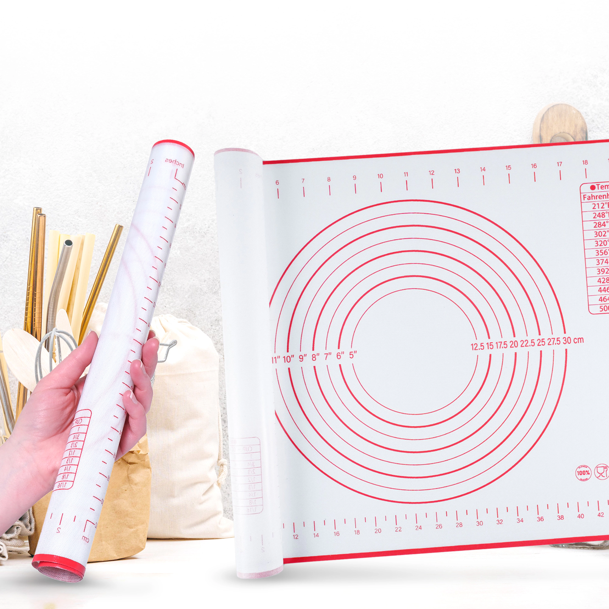 Cheer Collection Reusable Nonstick Silicone Pastry Mat with Measurement Guides and Nonslip Backing