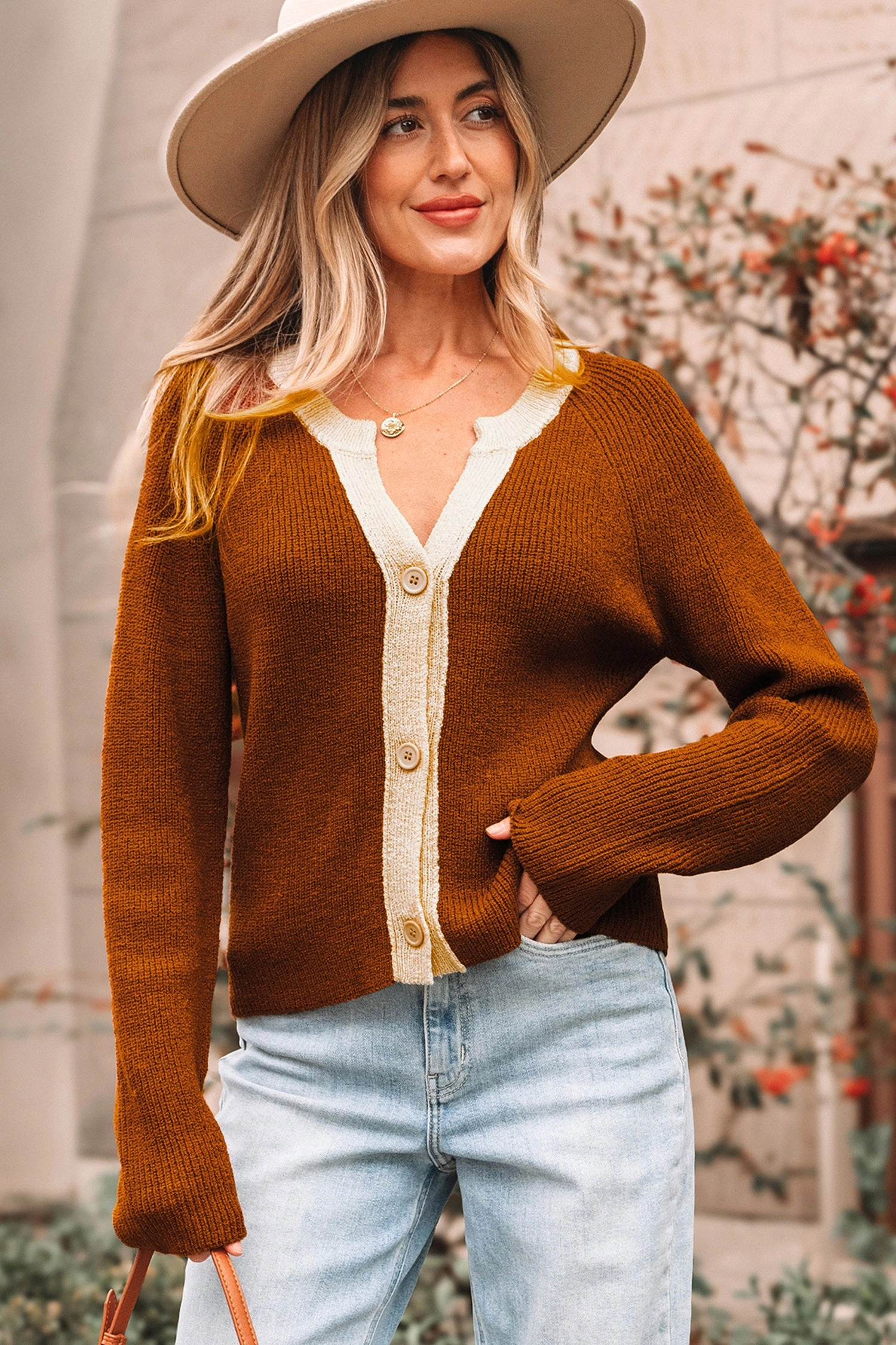 Threaded Pear Women's Gabriella Knit Neckline Short Cardigan