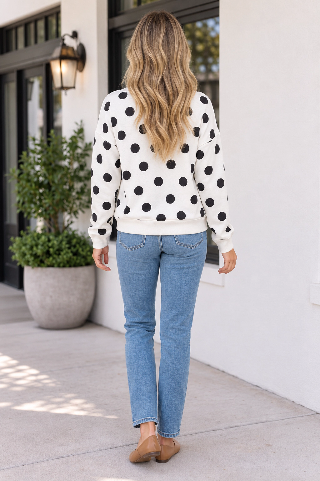 Threaded Pear Women's Imani Casual Polka Dot Pullover