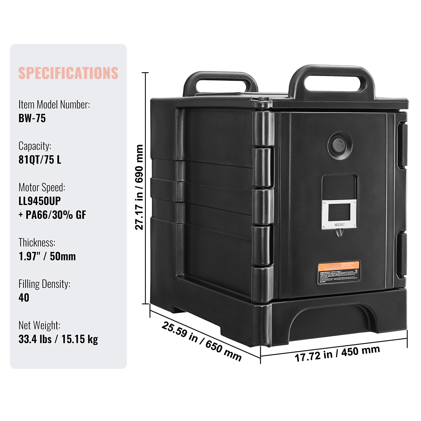 HONGGE Insulated Food Pan Carrier, Hot Box for Catering, Food Box Carrier with Double Buckles