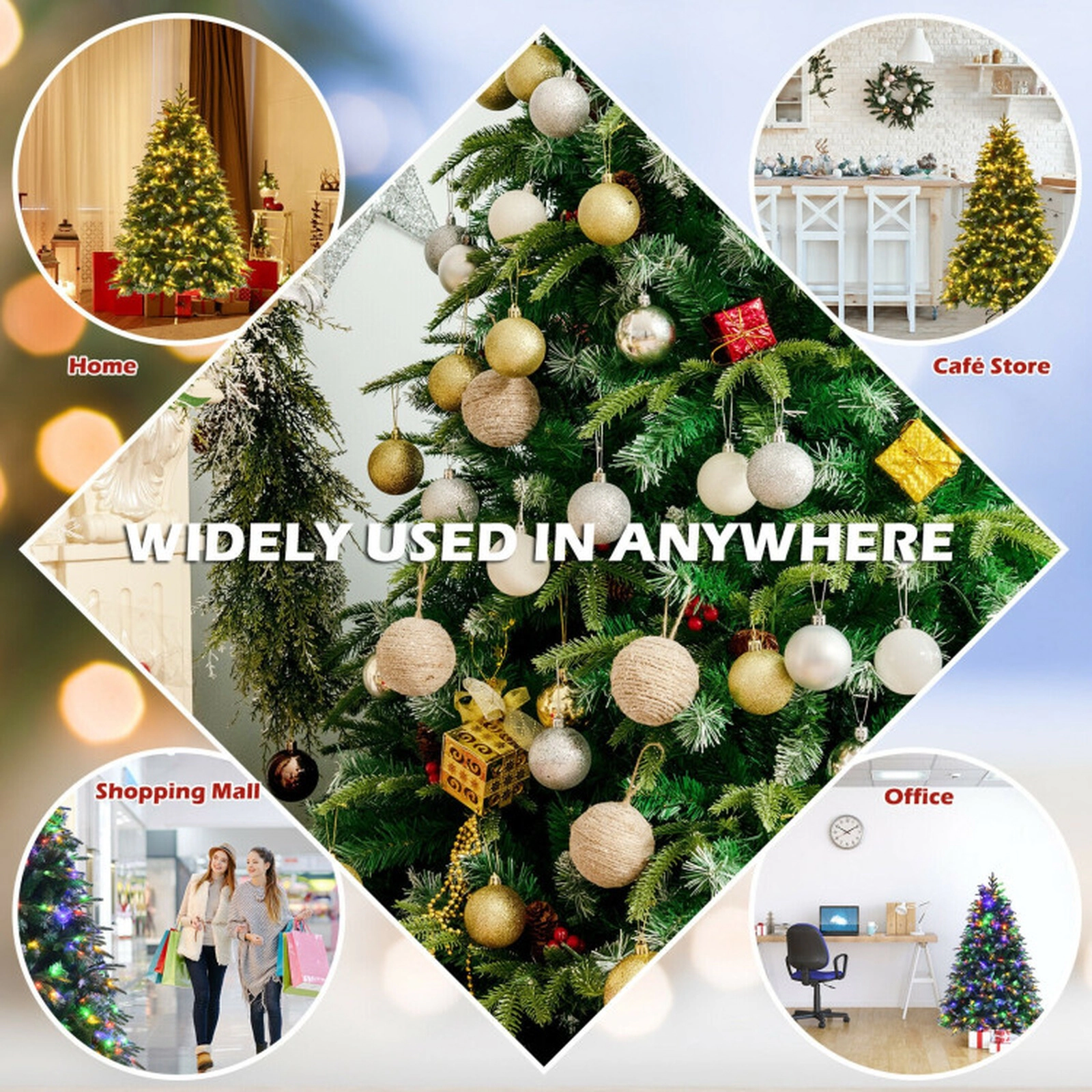 SUGIFT 5 ft Pre-Lit Snowy Christmas Tree Hinged with Multi-Color Lights and Flash Modes