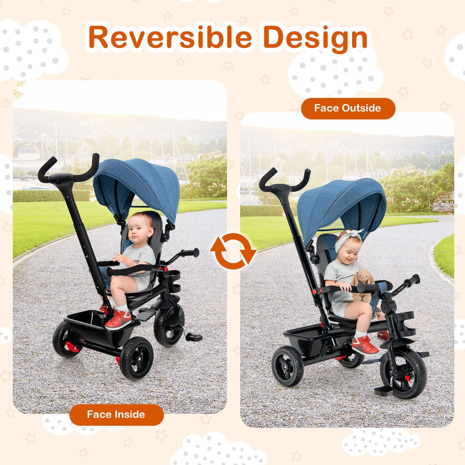 Slickblue 5-in-1 Toddler Tricycle Stroller with Push Handle