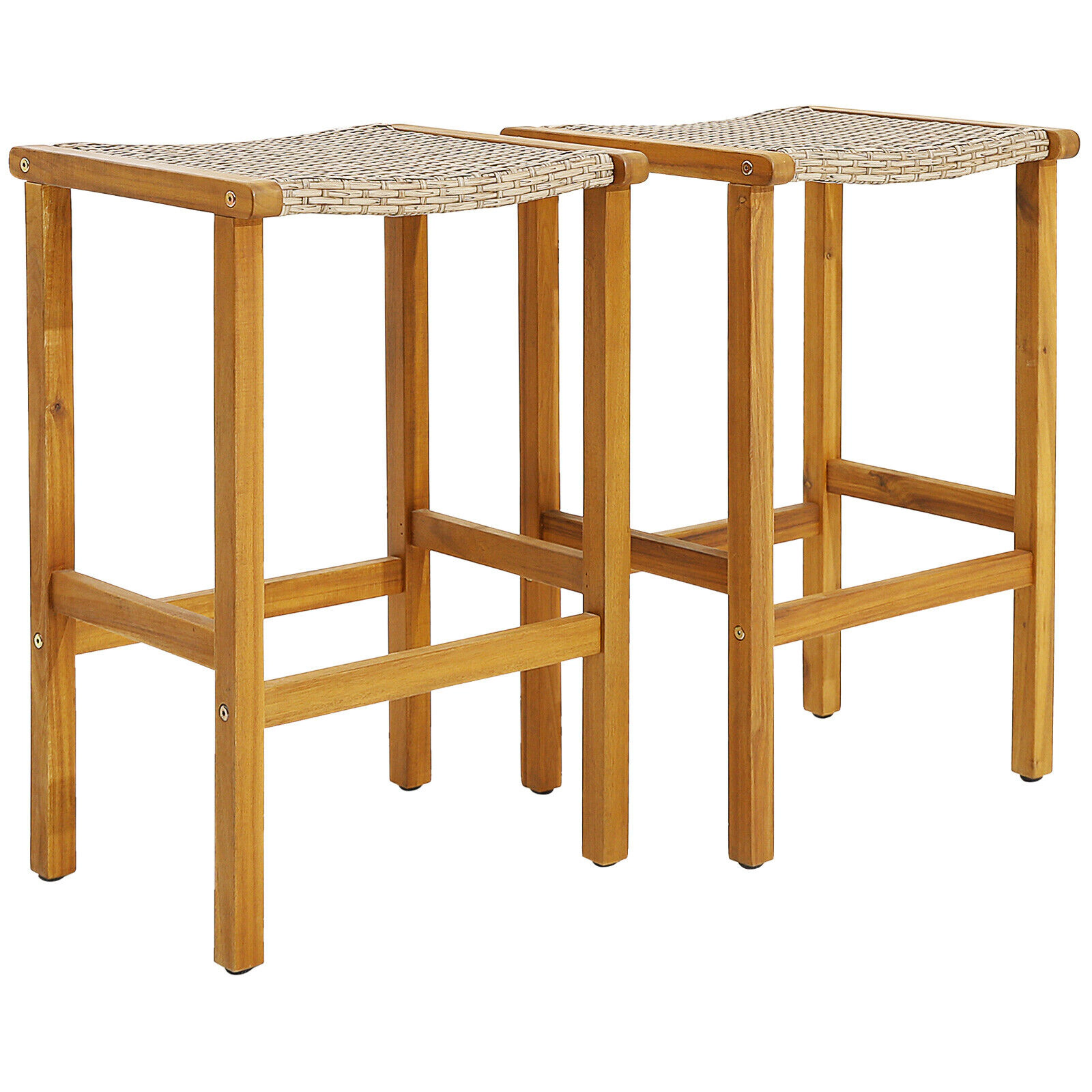 SUGIFT Patio Bar Stools 400-lb Capacity 30-in Tall Fits 39.5-47 in Bar Tables Light Brown and Teak