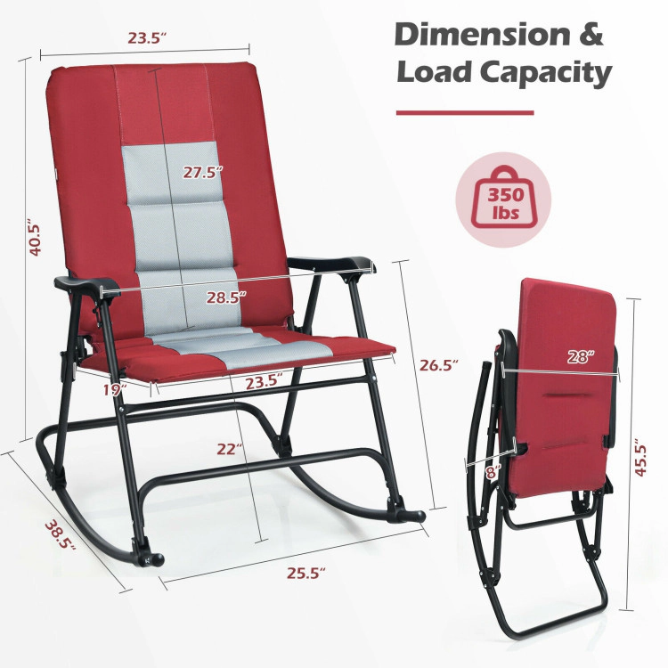 Hivvago Foldable Rocking Padded Portable Camping Chair with Backrest and Armrest